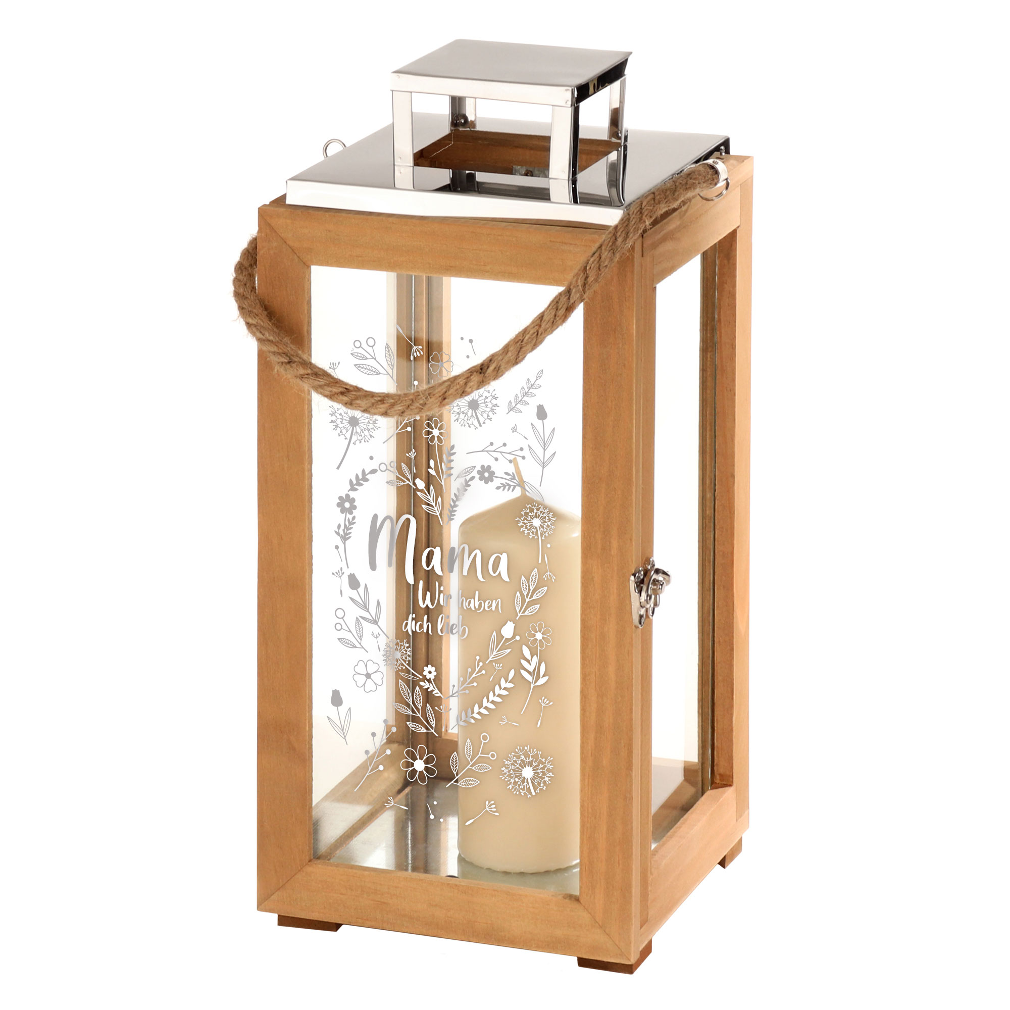 Laterne - Holz - Blumenherz Mama - Standard