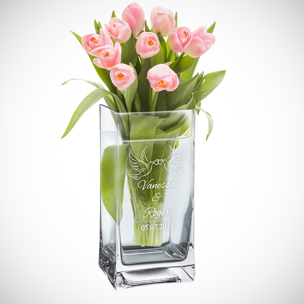 Vase - Eckig - Tauben - Personalisiert