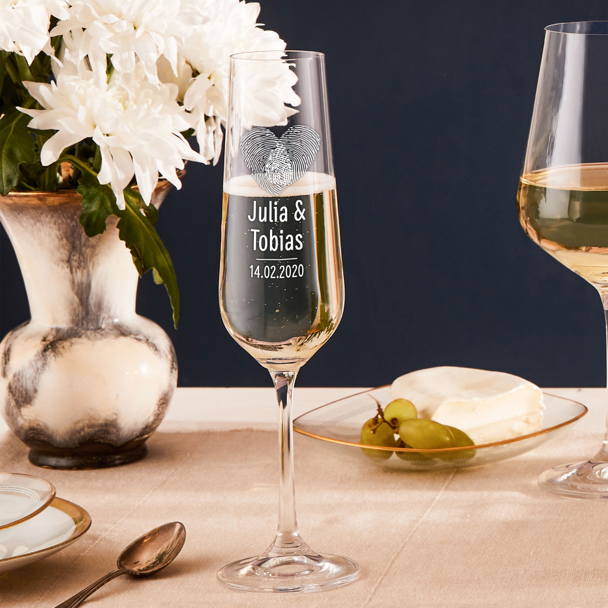 2er Set - Sektglas - Fingerabdruck Herz - Personalisiert