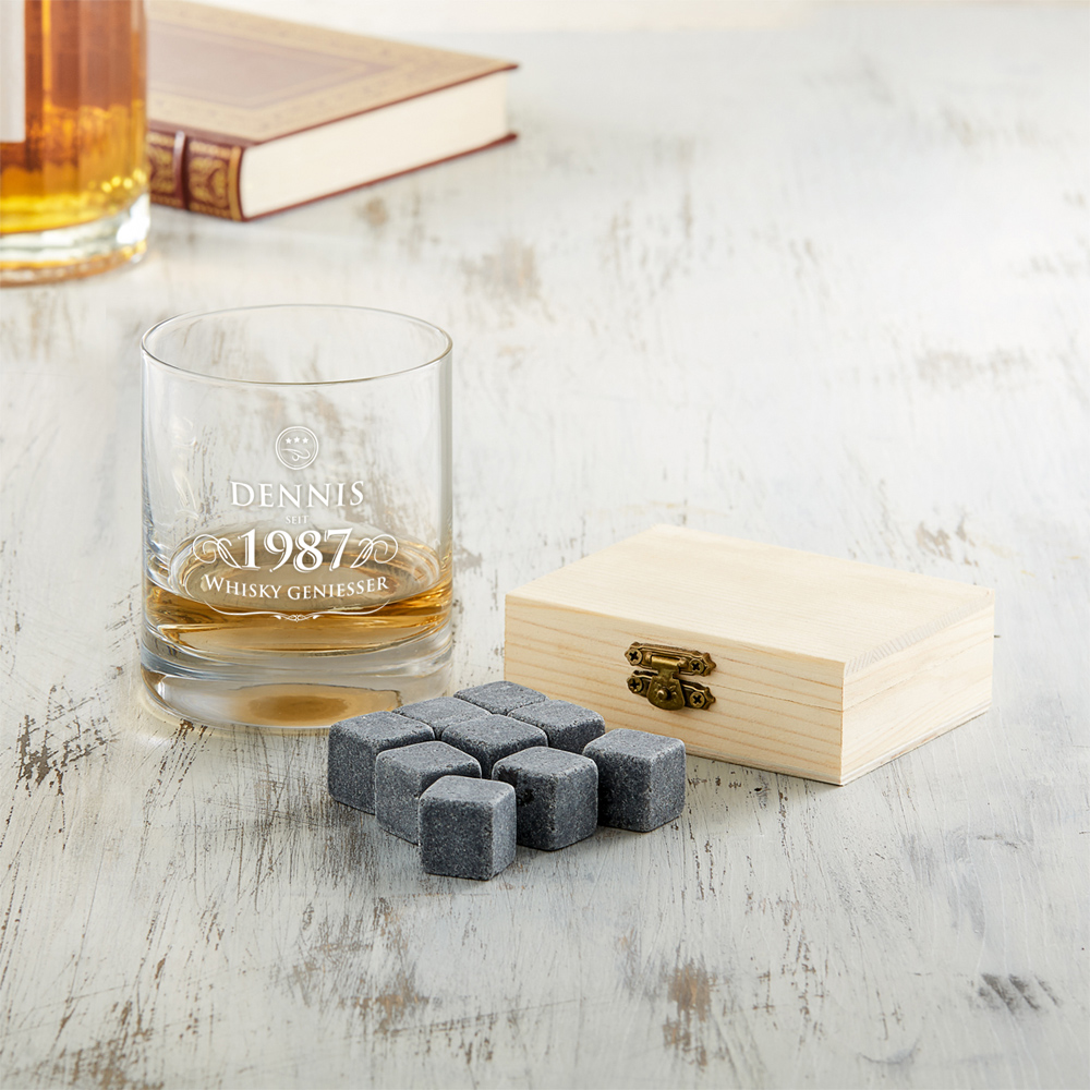 Whiskyset - Whiskysteine und Whiskyglas mit Gravur Elegant