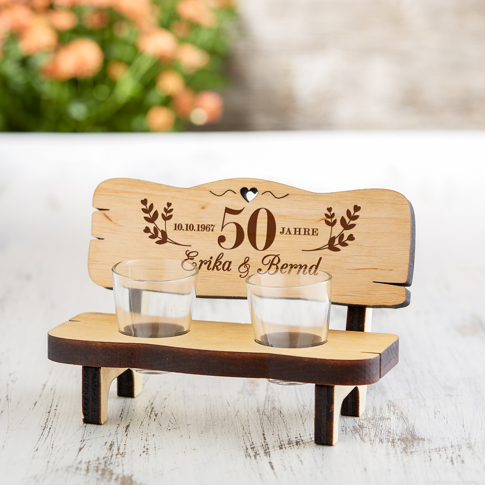 Schnapsbank mit Gravur zur Goldenen Hochzeit - Personalisiert