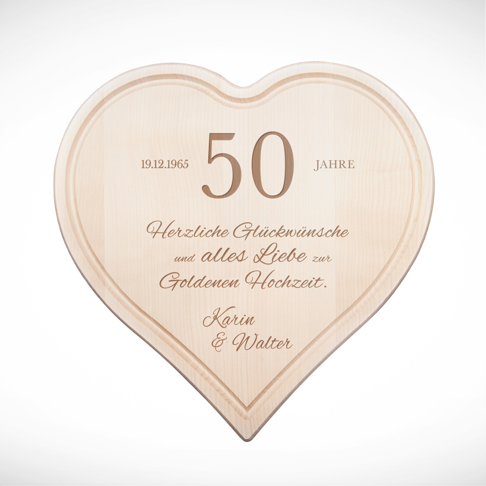 Herzbrett mit Gravur Glückwünsche zur Goldhochzeit - Personalisiert