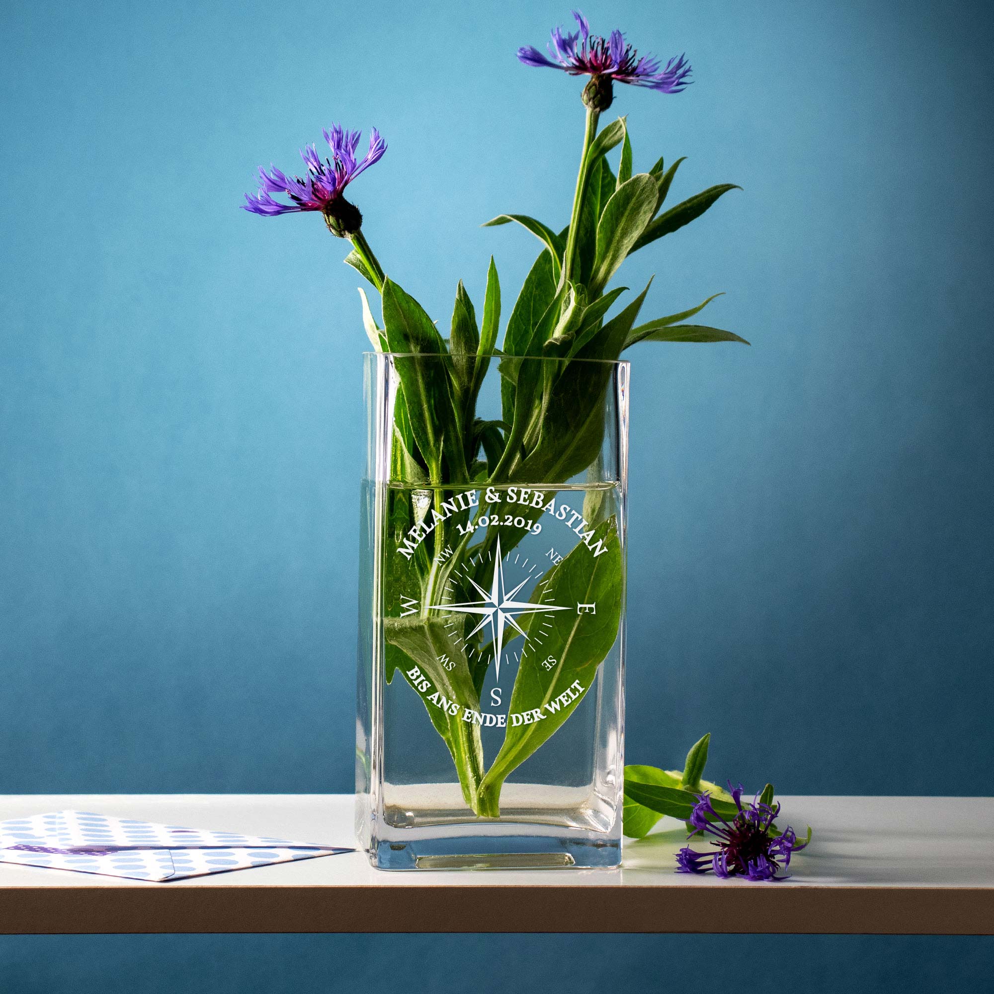 Vase mit Gravur - Kompass Liebe