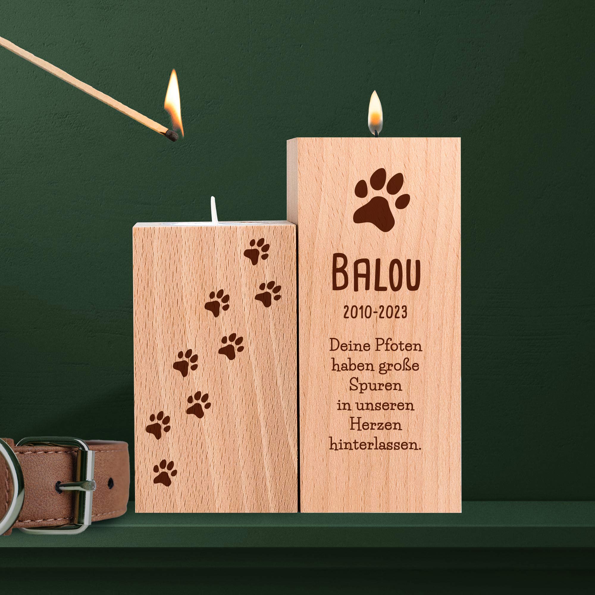 Teelichthalter Set - Eckig - Trauer Hunde - Personalisiert