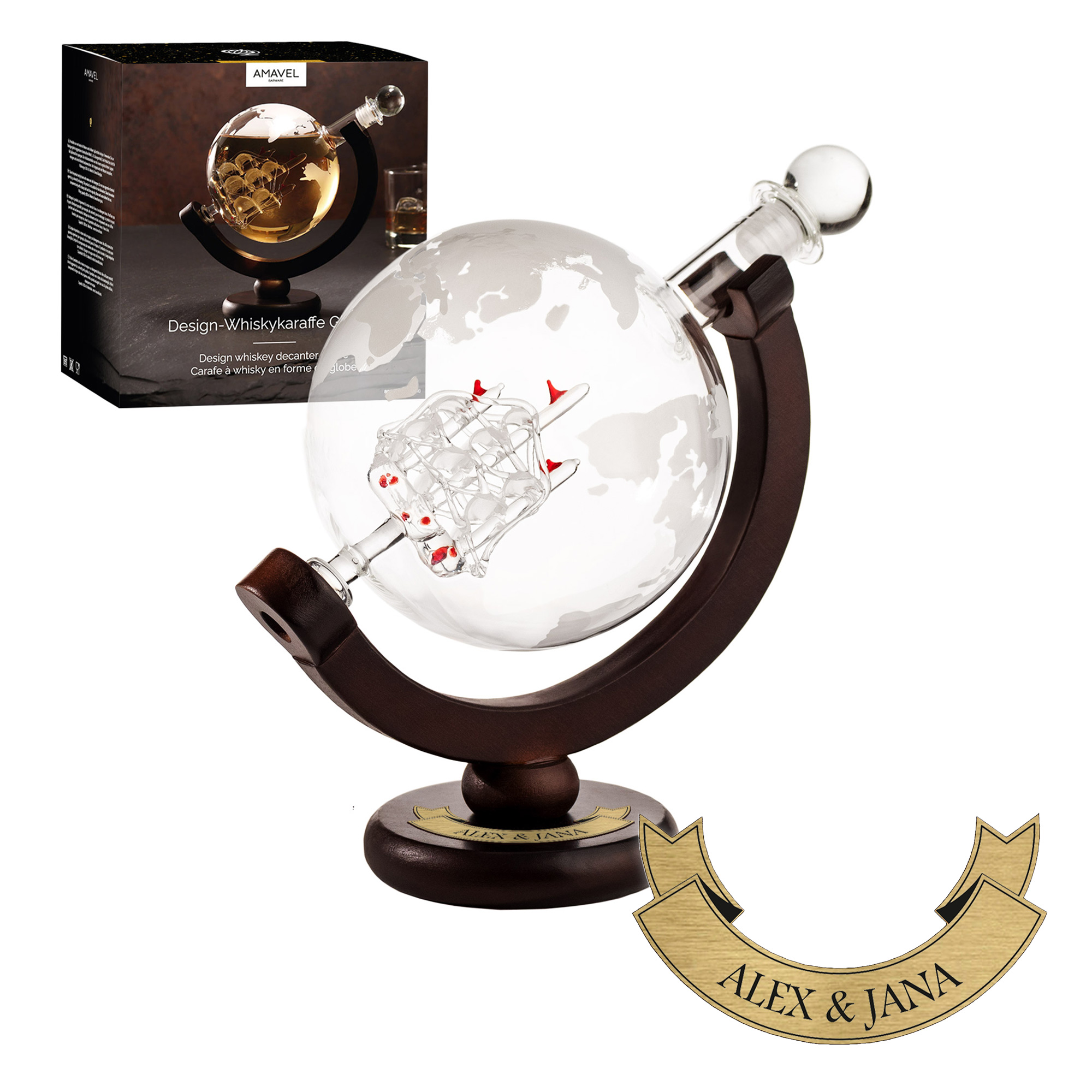 Whisky Karaffe Globus - Schiff - Personalisiert