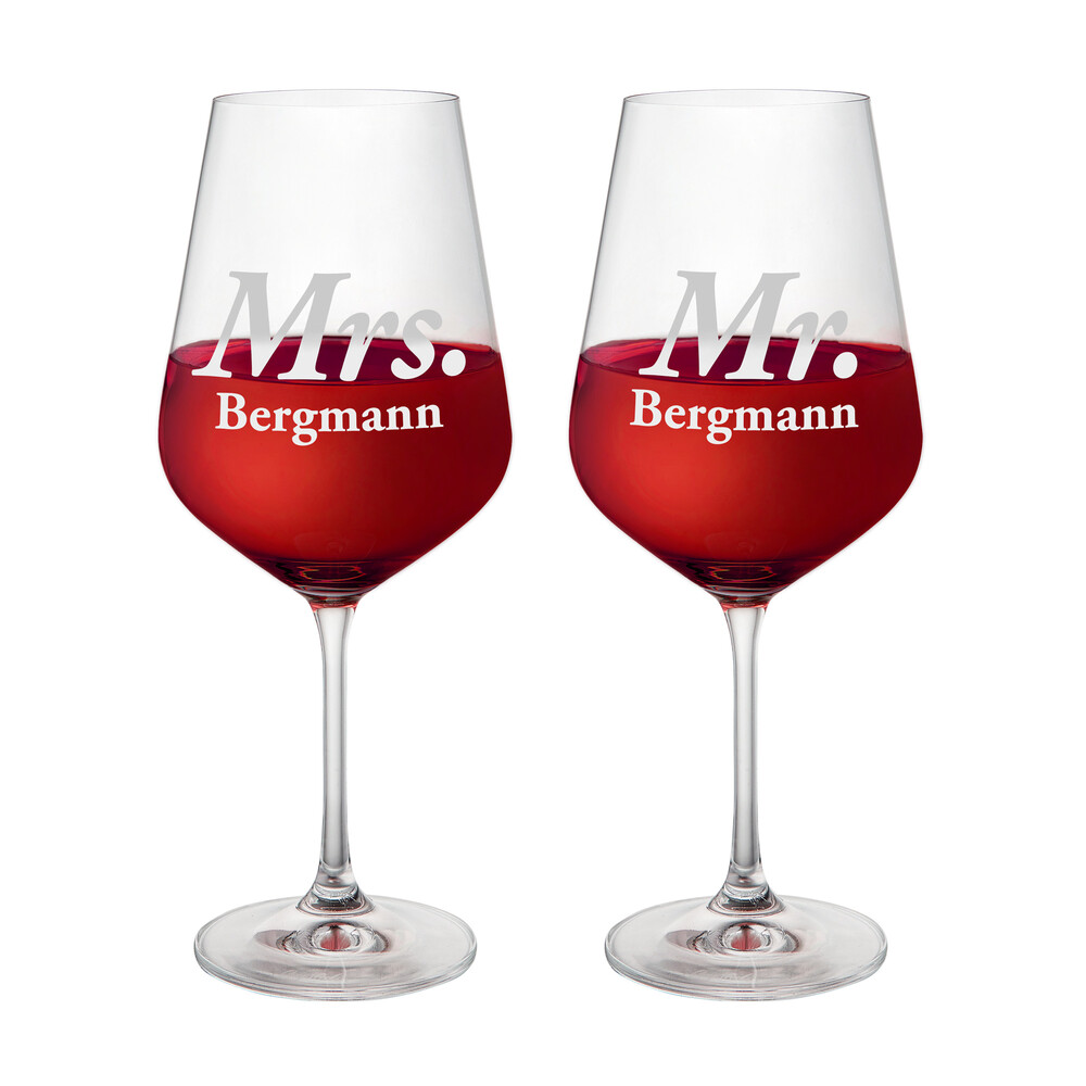 Weinglas mit Gravur - Mr Mrs - Personalisiert - 2er Set