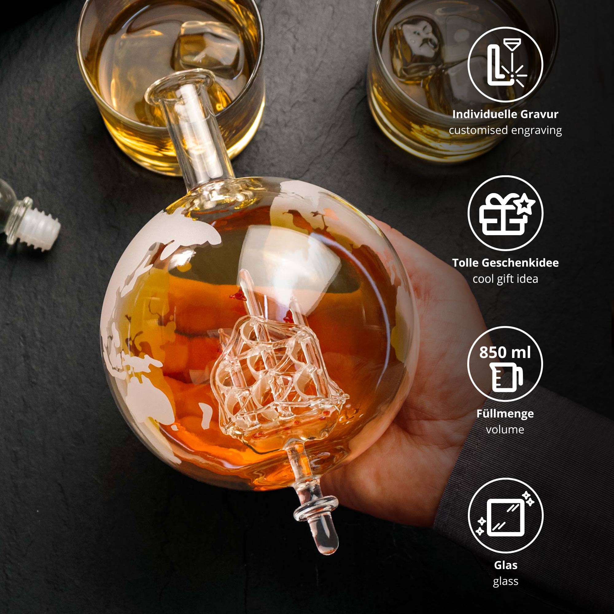 Whisky Karaffe Globus - Schiff - Personalisiert