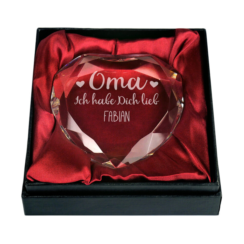 Herzkristall mit Gravur für Oma - Personalisiert