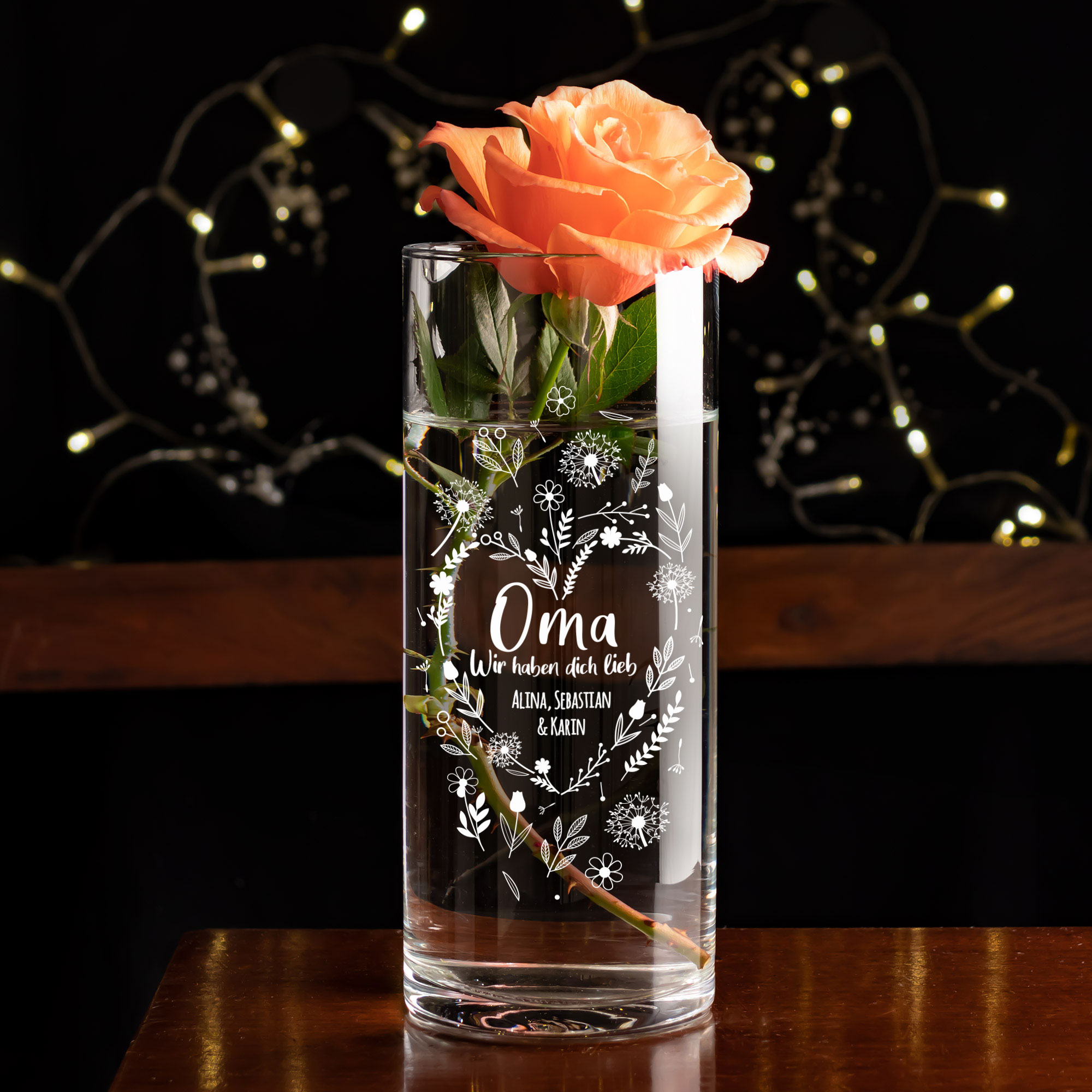 Vase - Rund - Blumenherz Oma - Personalisiert Vase - Rund - Blumenherz Oma - Personalisiert