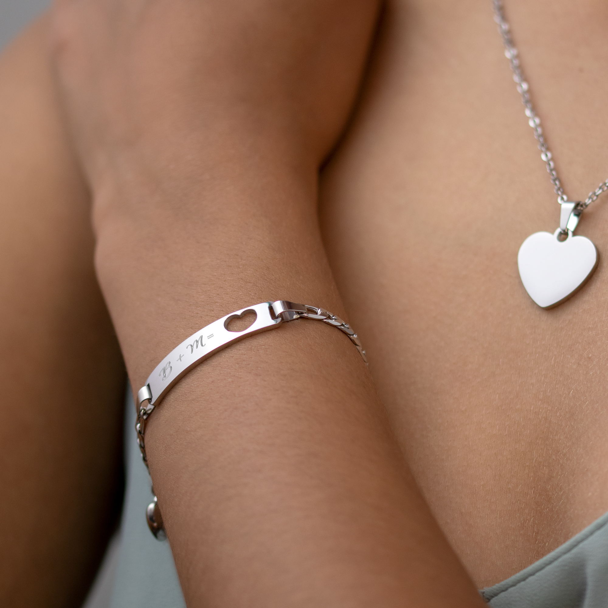 Armband mit Gravur - Initialen Herz Silber - Personalisiert