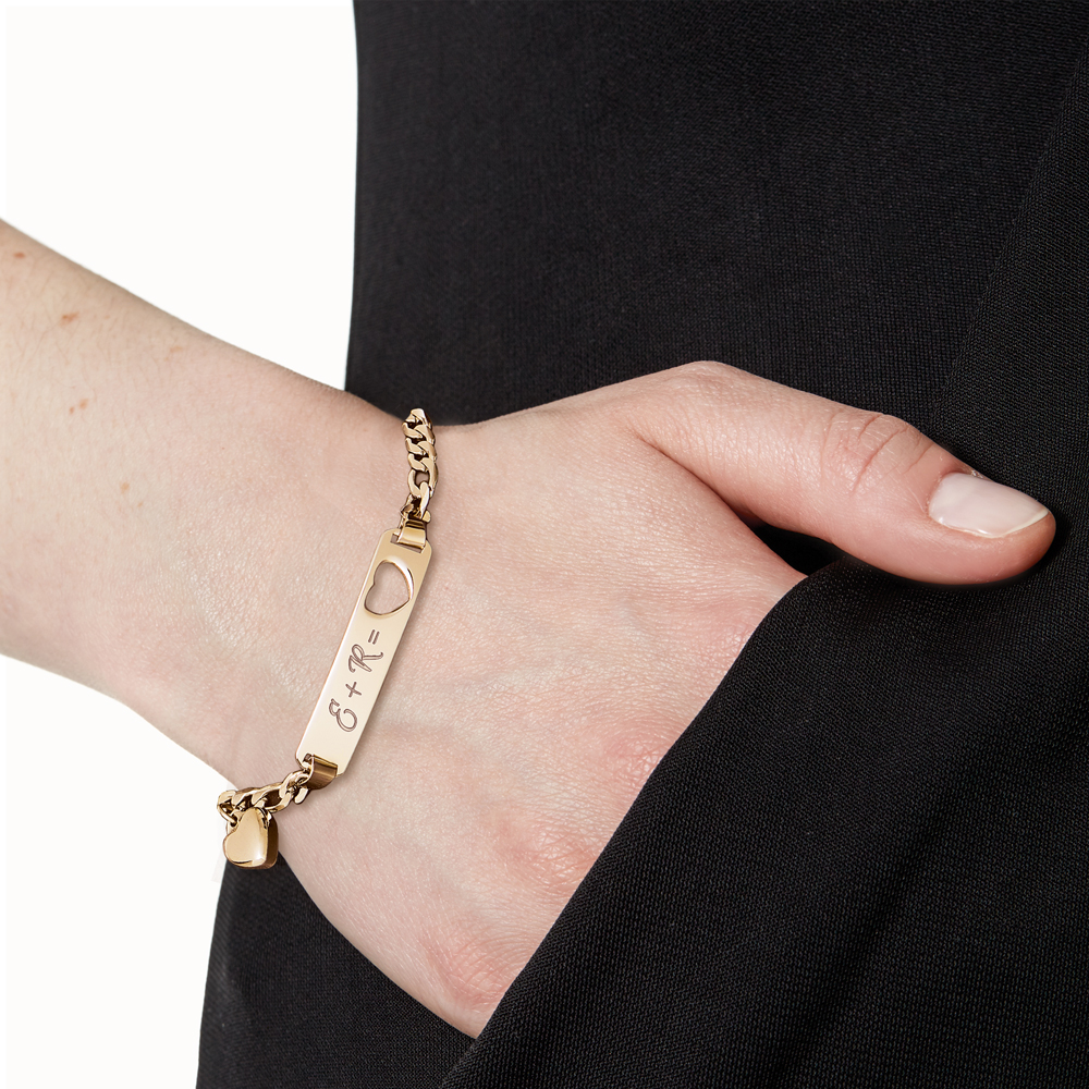 Armband mit Gravur - Initialen Herz - Gold - Personalisiert