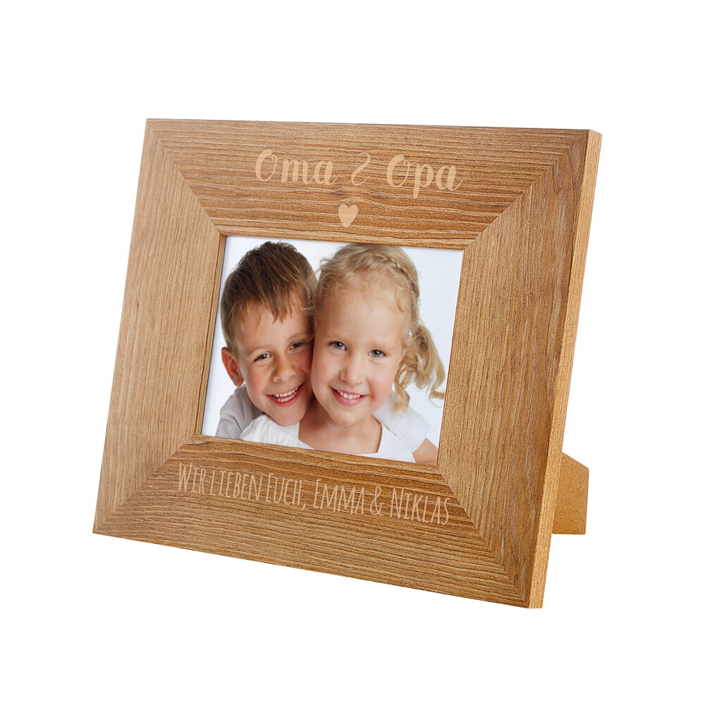 Bilderrahmen aus Holz mit Gravur für Oma und Opa - Herz - Personalisiert