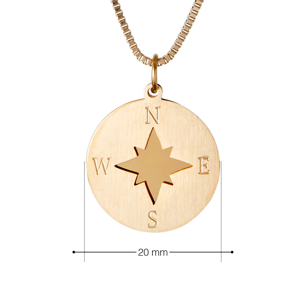 Halskette mit Gravur - Kompass und Namen - Gold - Personalisiert