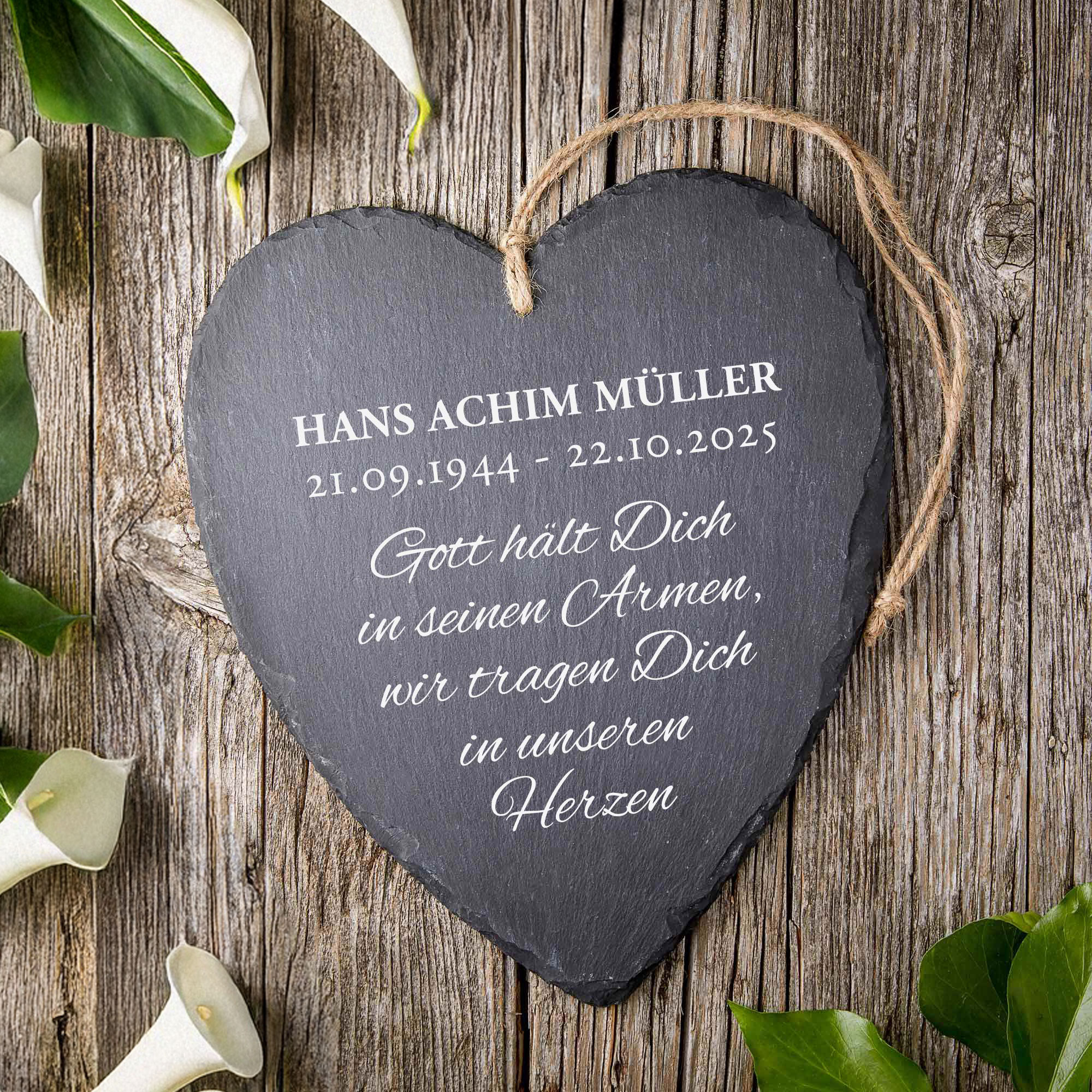 Personalisiertes Schieferherz mit Gravur - Beileid