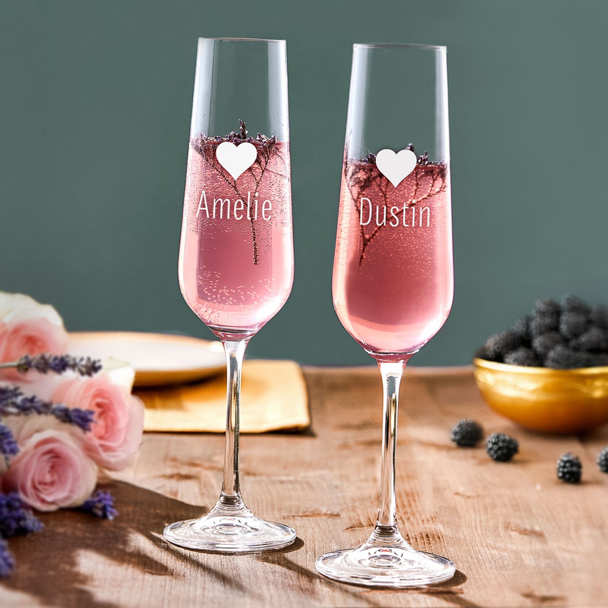 Sektglas mit Gravur Herz - Personalisiert - 2er Set