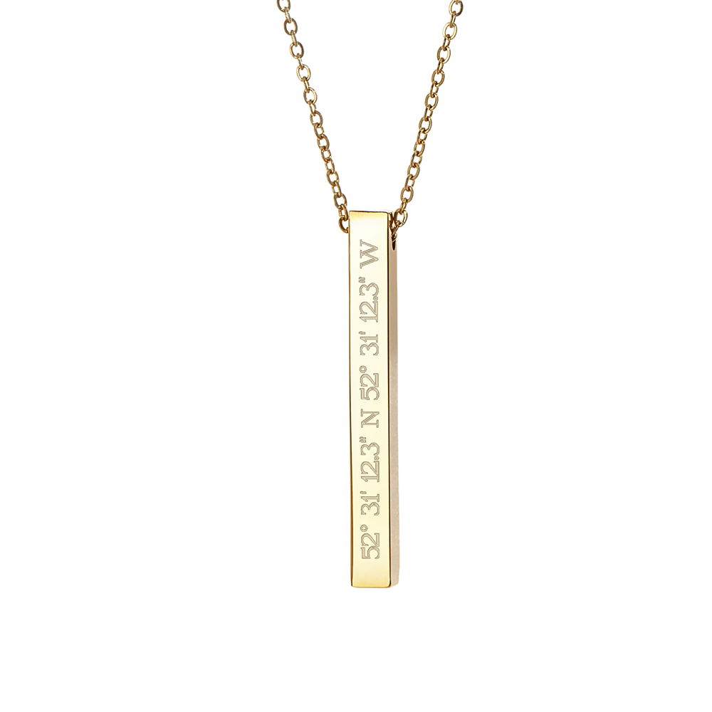 Kette mit Stabanhänger - Gravur Geokoordinaten - Gold - Personalisiert