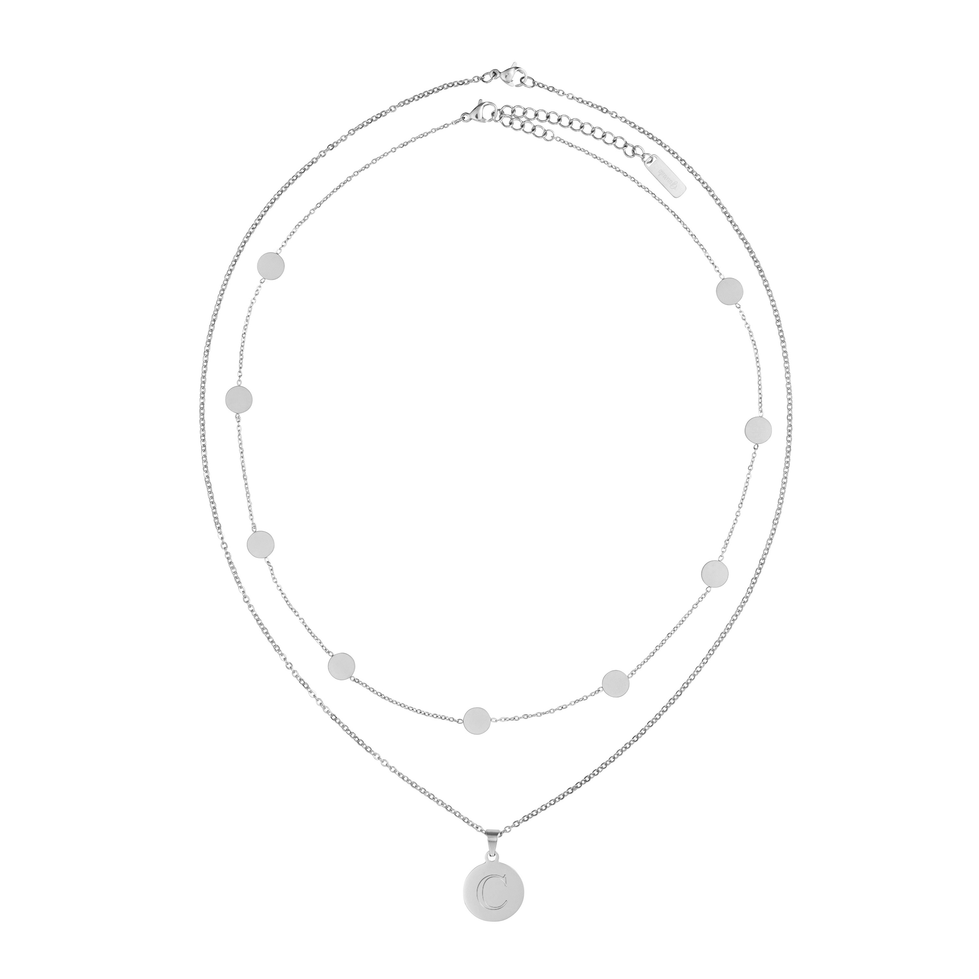 Set - Layering Kette und Halskette mit Anhänger -Initial - Silber