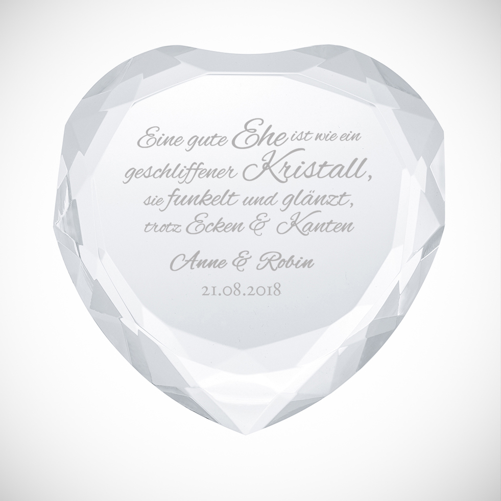 Herzkristall mit Spruch zur Hochzeit - Personalisiert
