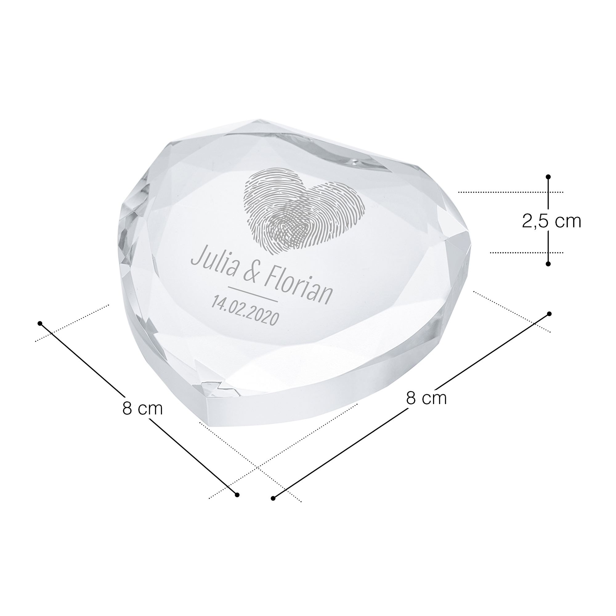 Herzkristall mit Gravur - Fingerabdruck Herz - Personalisiert