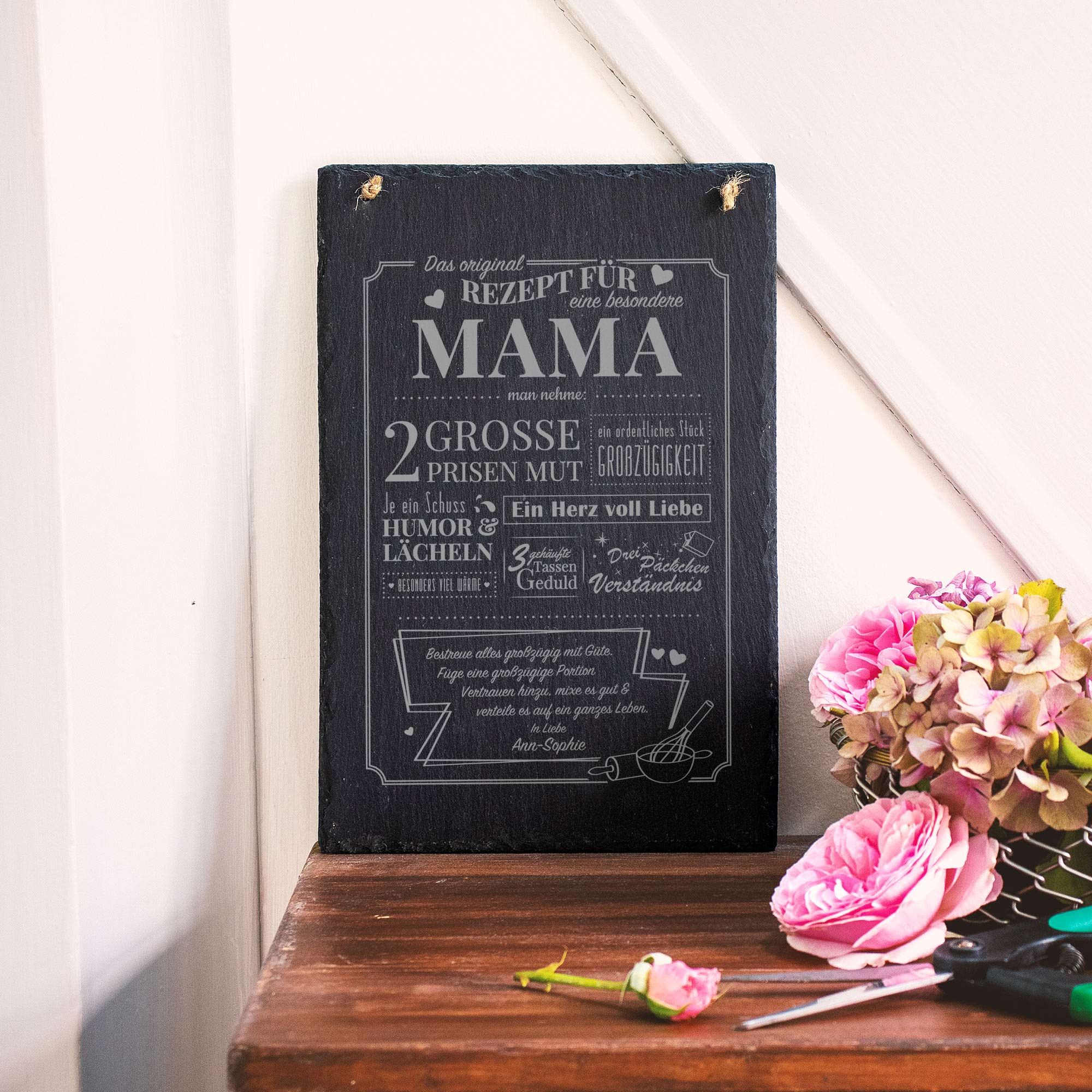 Personalisierte Schiefertafel mit Gravur Rezept Mama - Groß