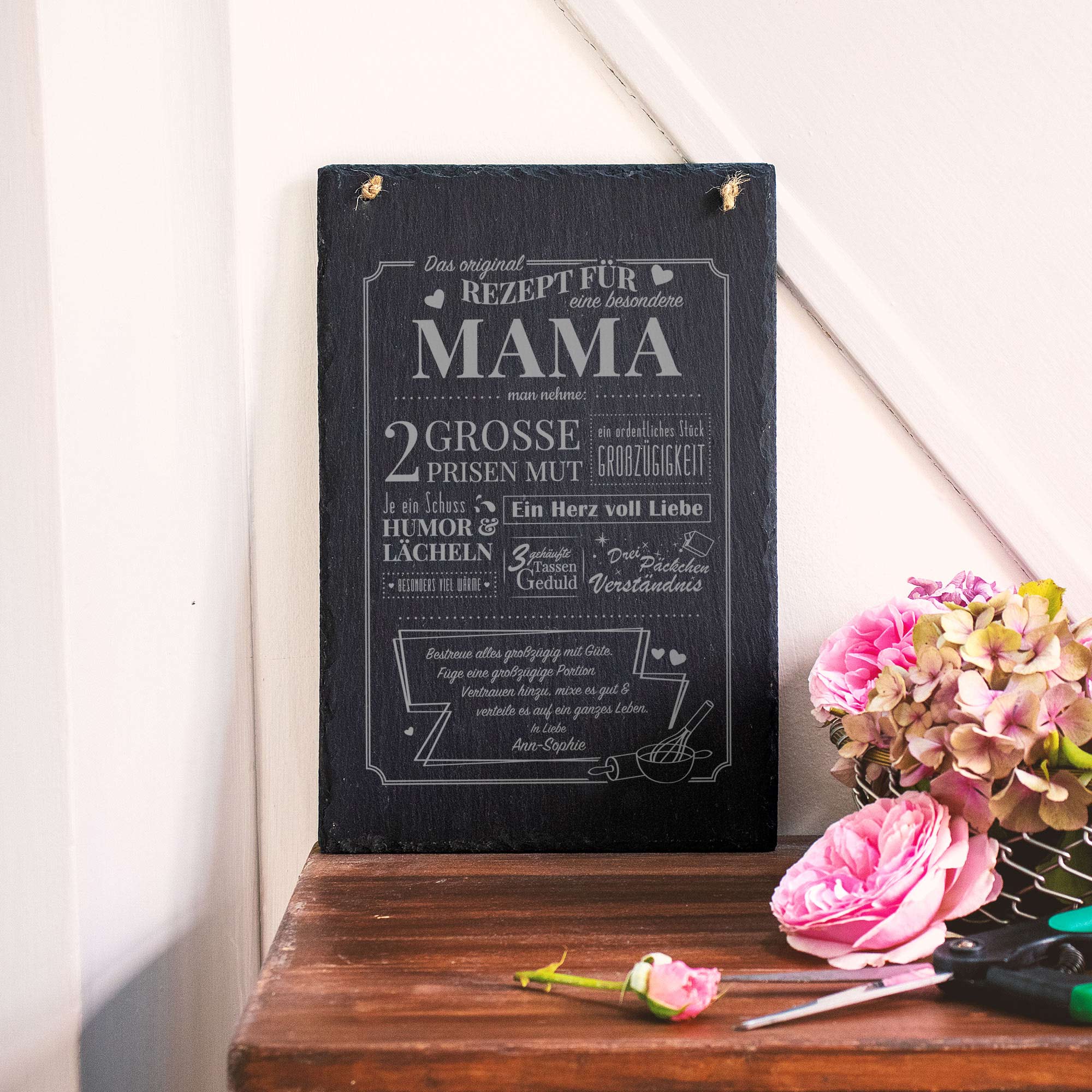 Personalisierte Schiefertafel mit Gravur Rezept Mama Groß  - Onlineshop Gravado