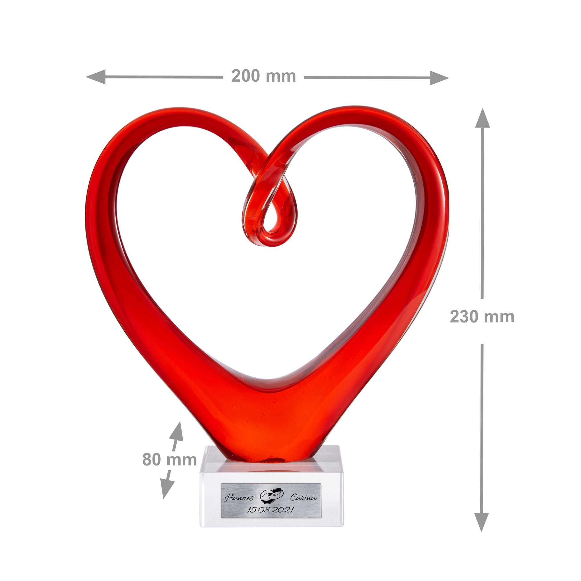 Herz aus Glas mit Gravur zur Hochzeit - Ringe - Personalisiert