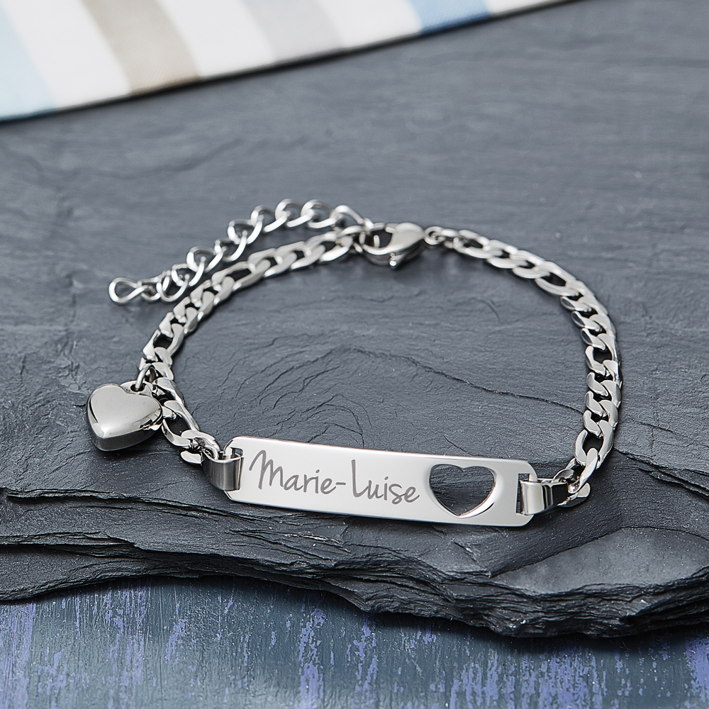 Armband mit Gravur - Name Herz Silber - Personalisiert