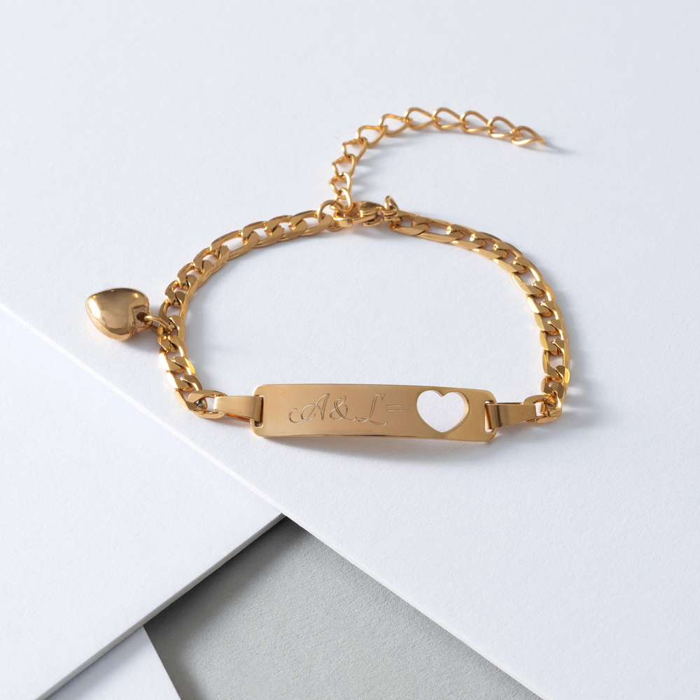 Gold Armband - Gravur - Armband - Initialen - Gravur personalisiert Herz mit