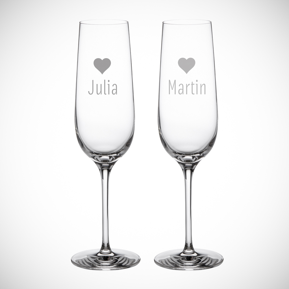 Sektglas mit Gravur Herz - Personalisiert - 2er Set