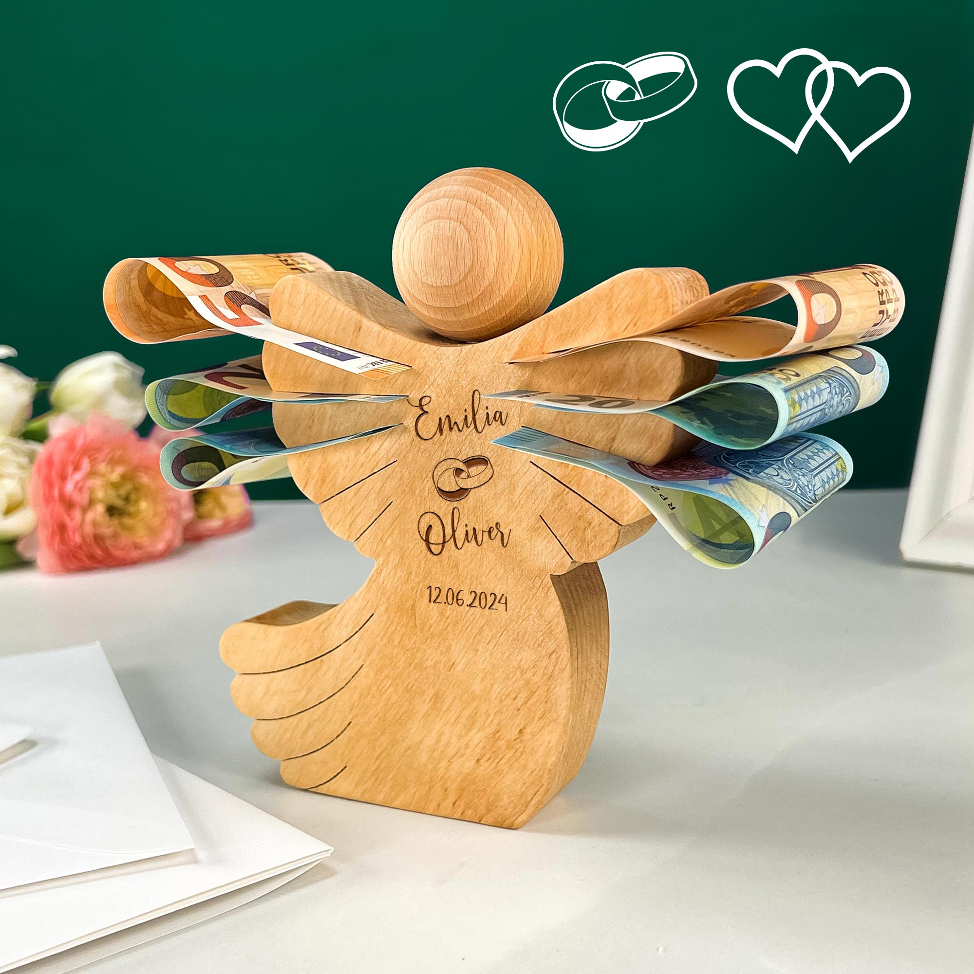 Personalisierter Engel aus Holz mit Gravur - Hochzeit Holzdeko