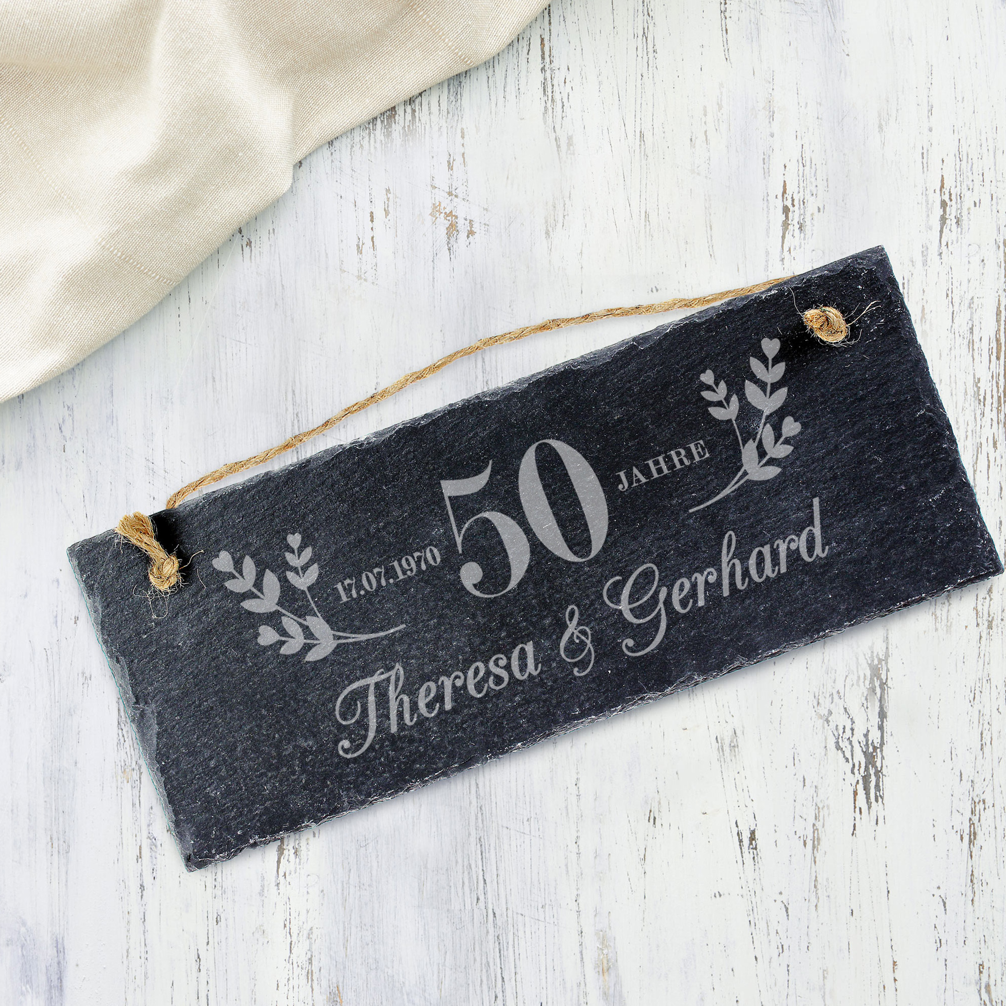 Schieferschild mit Gravur - Goldene Hochzeit - Personalisiert