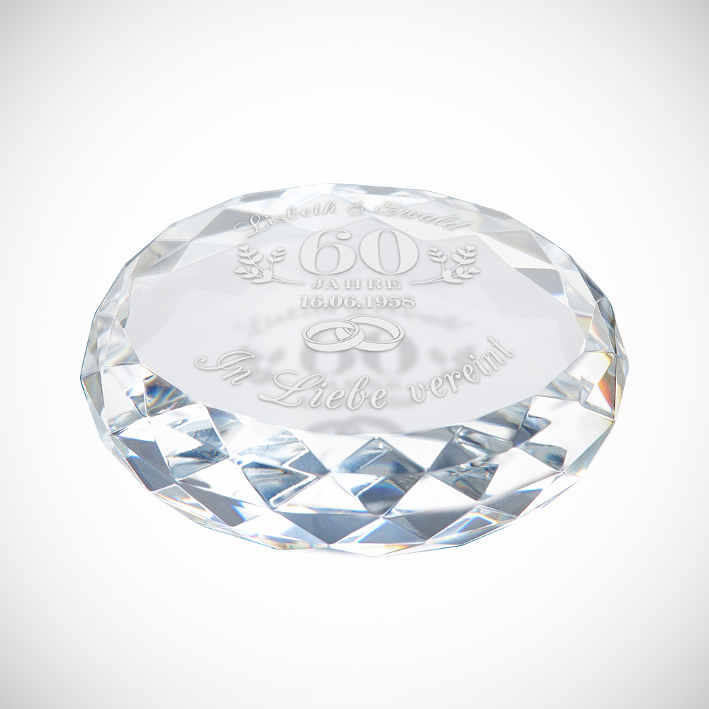 Kristall mit Gravur zur Diamantenen Hochzeit - Personalisiert