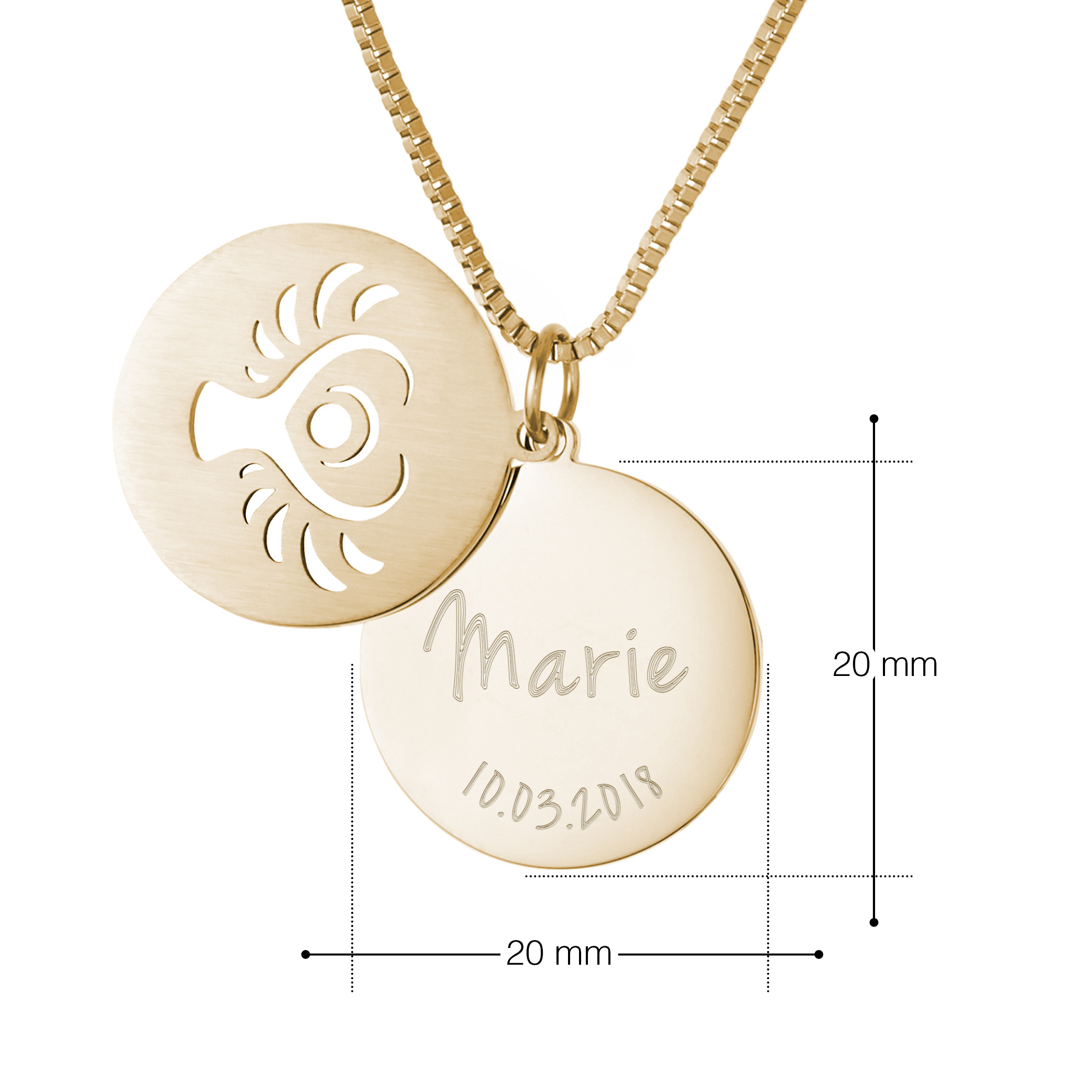Halskette mit Gravur - Schutzengel und Name und Datum - Gold