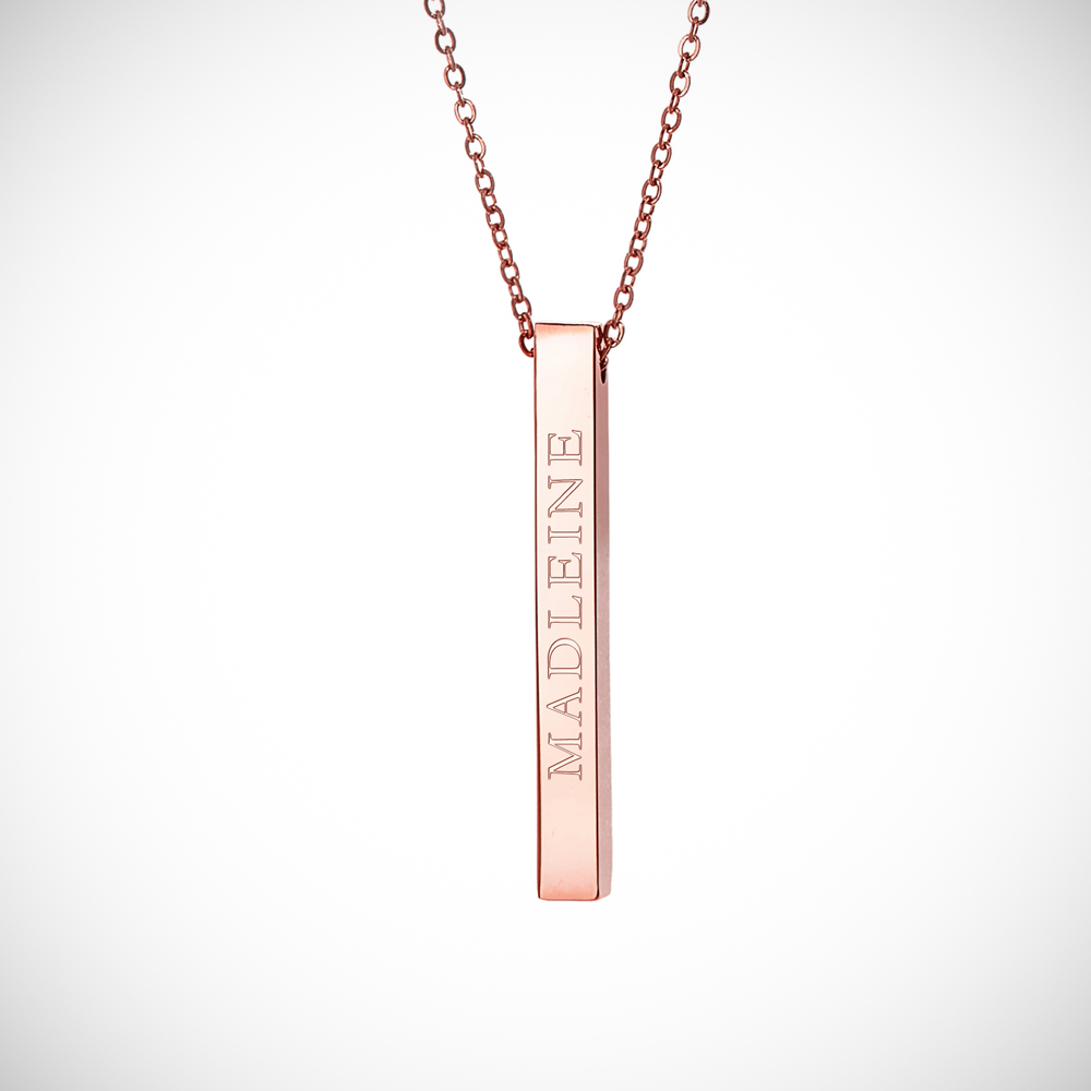 Halskette mit Gravur - Roségold - Stab Anhänger graviert - Personalisiert