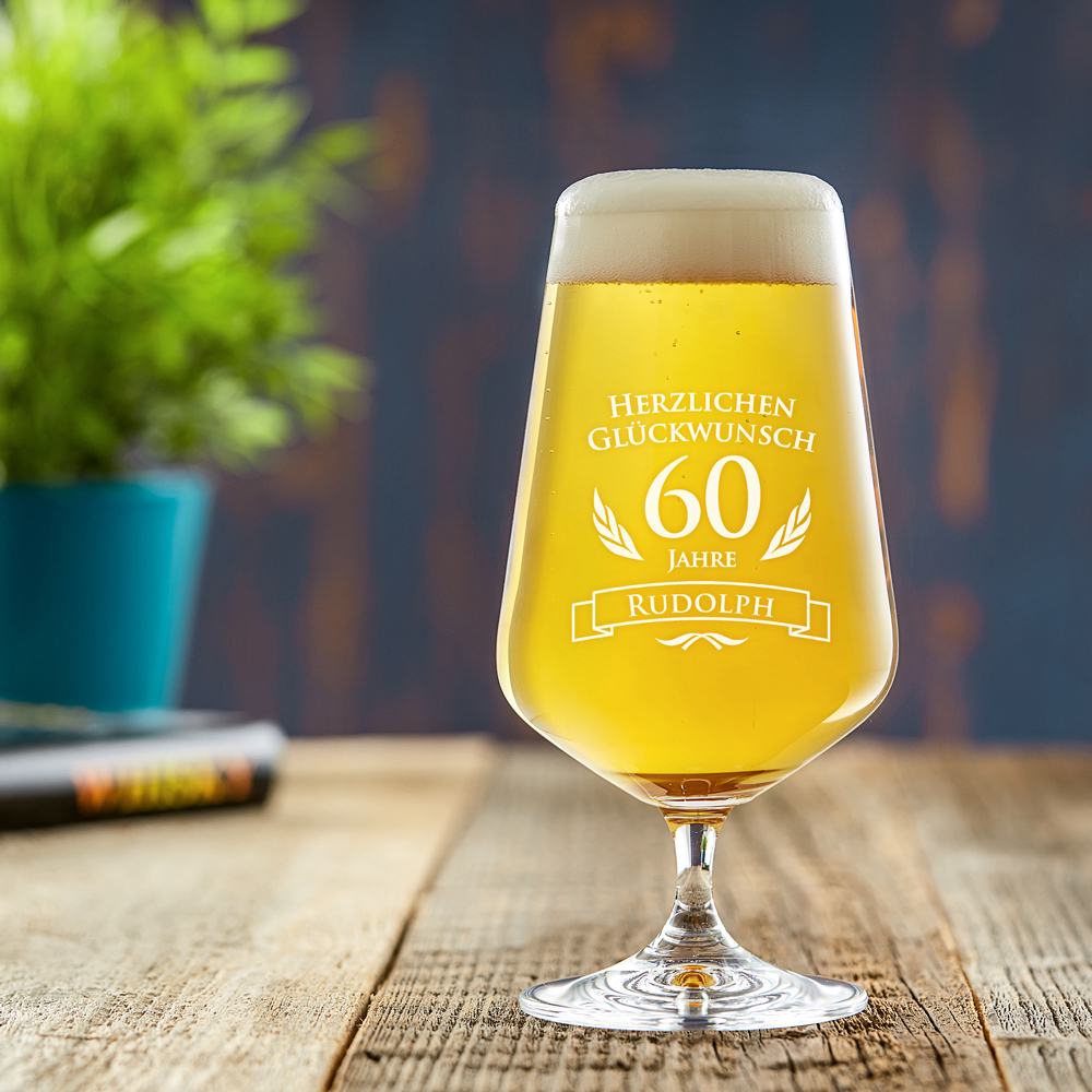 Bierglas mit Gravur - 60. Geburtstag - Pilstulpe - Personalisiert