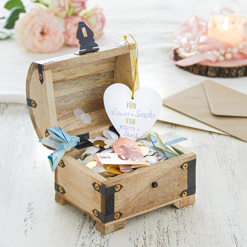 Geldgeschenk Hochzeit Geschenkbox Geld Verpackung silber Geschenk Liebe Truhe 