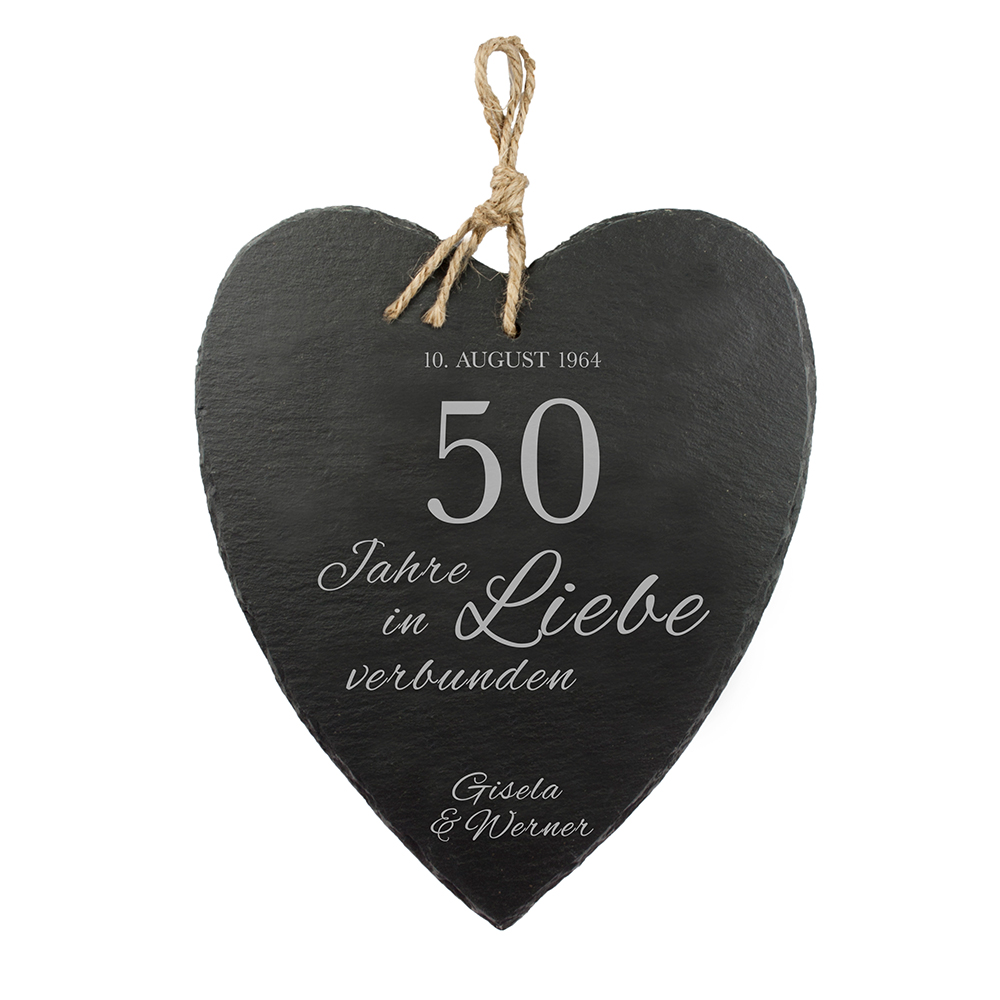 Schieferherz zur Goldenen Hochzeit - Personalisiert