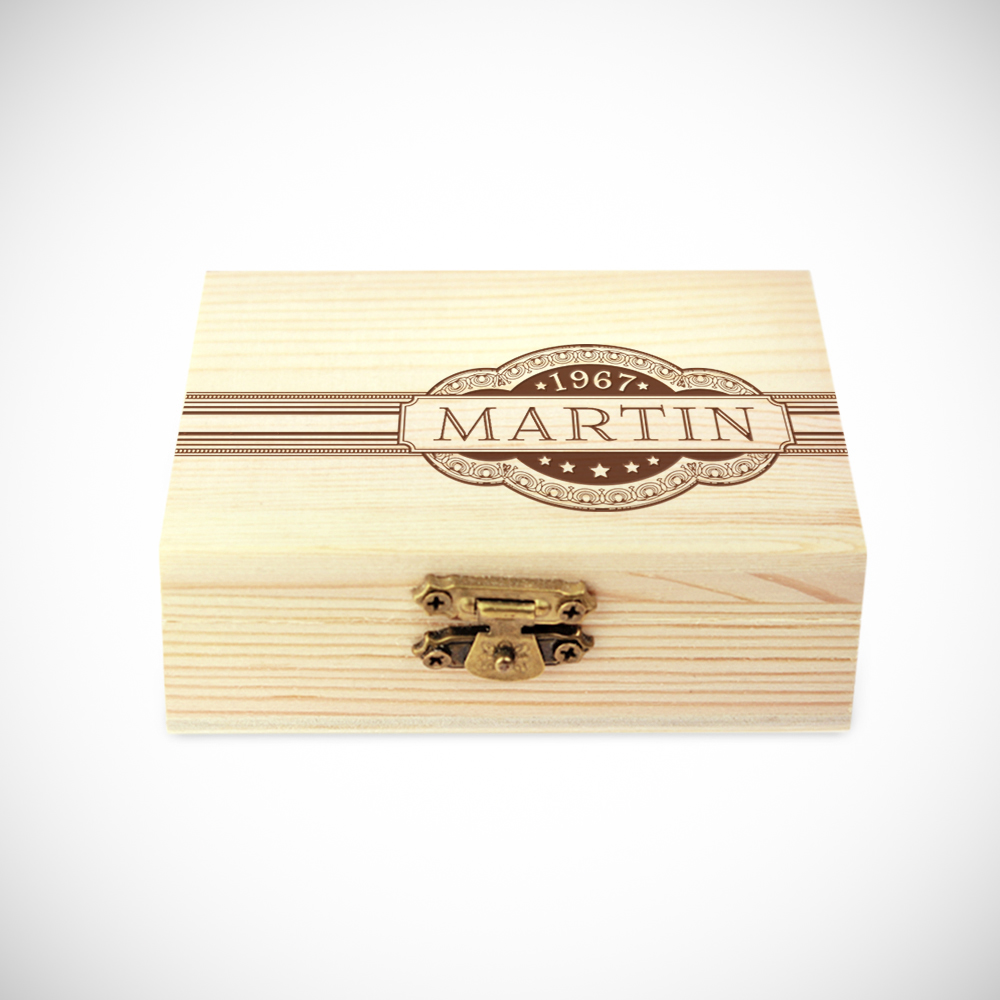 Whiskysteine in edler Holzbox mit Gravur - Banderole