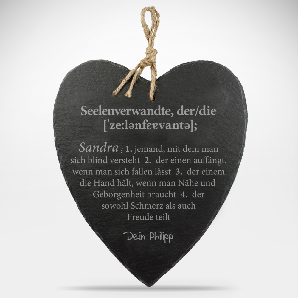 Schieferherz mit Gravur Seelenverwandte