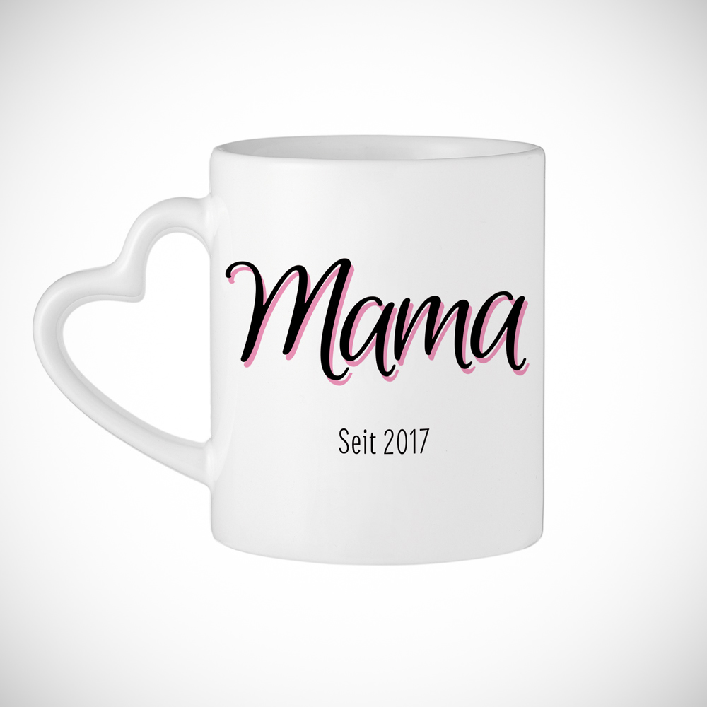 Bedruckte Tasse - 2er Set - Herz Henkel - Mama und Papa