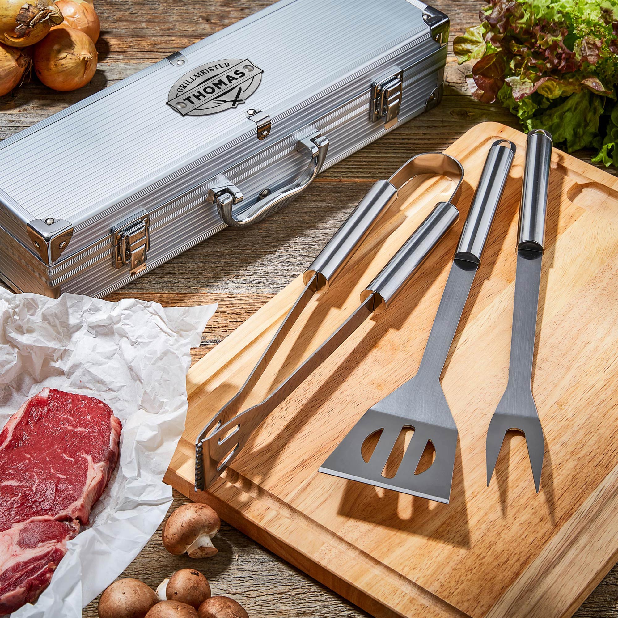Grillbesteck - Grillset im Grillkoffer mit Gravur - Personalisiert