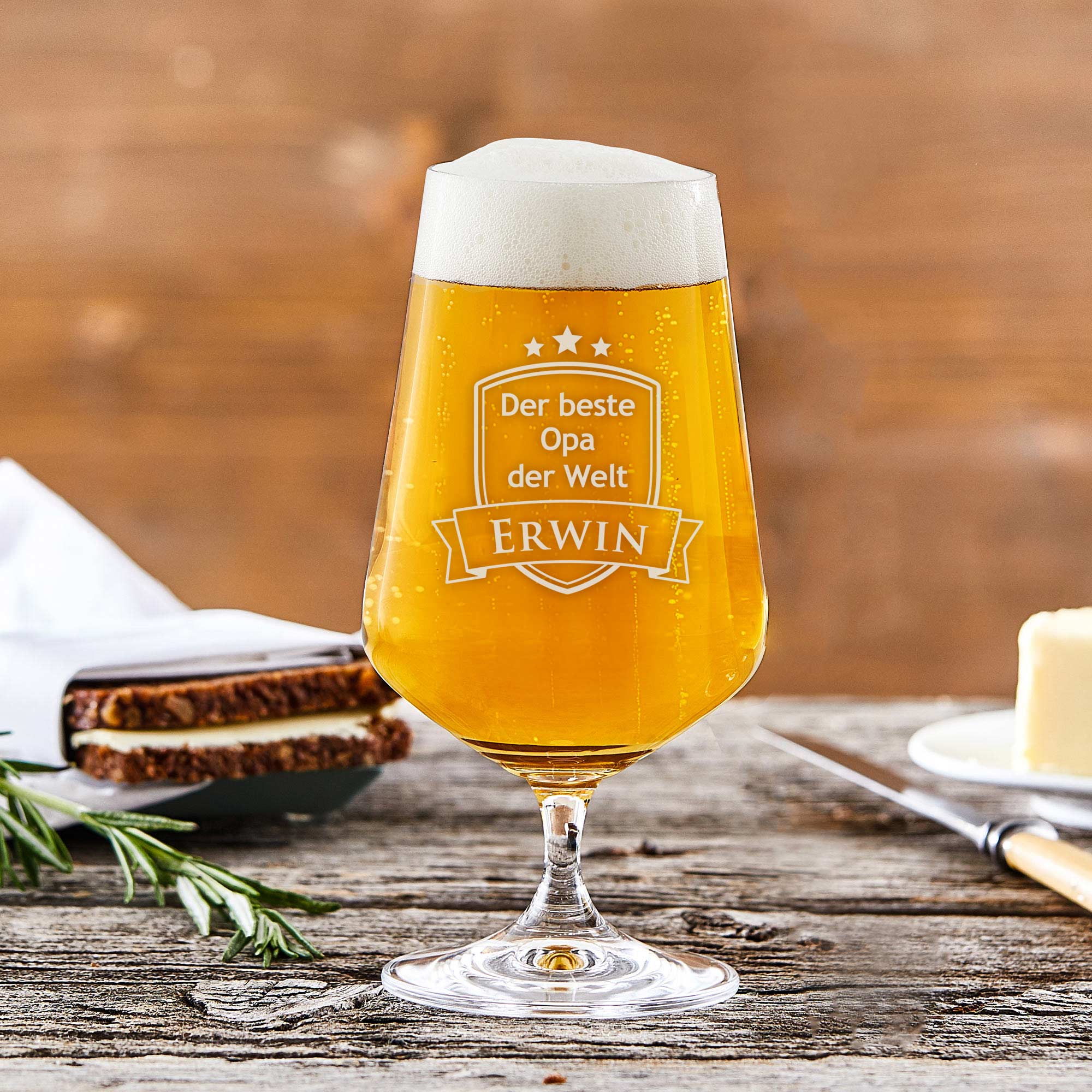 Bierglas mit Gravur - Bester Opa - Motiv Wappen