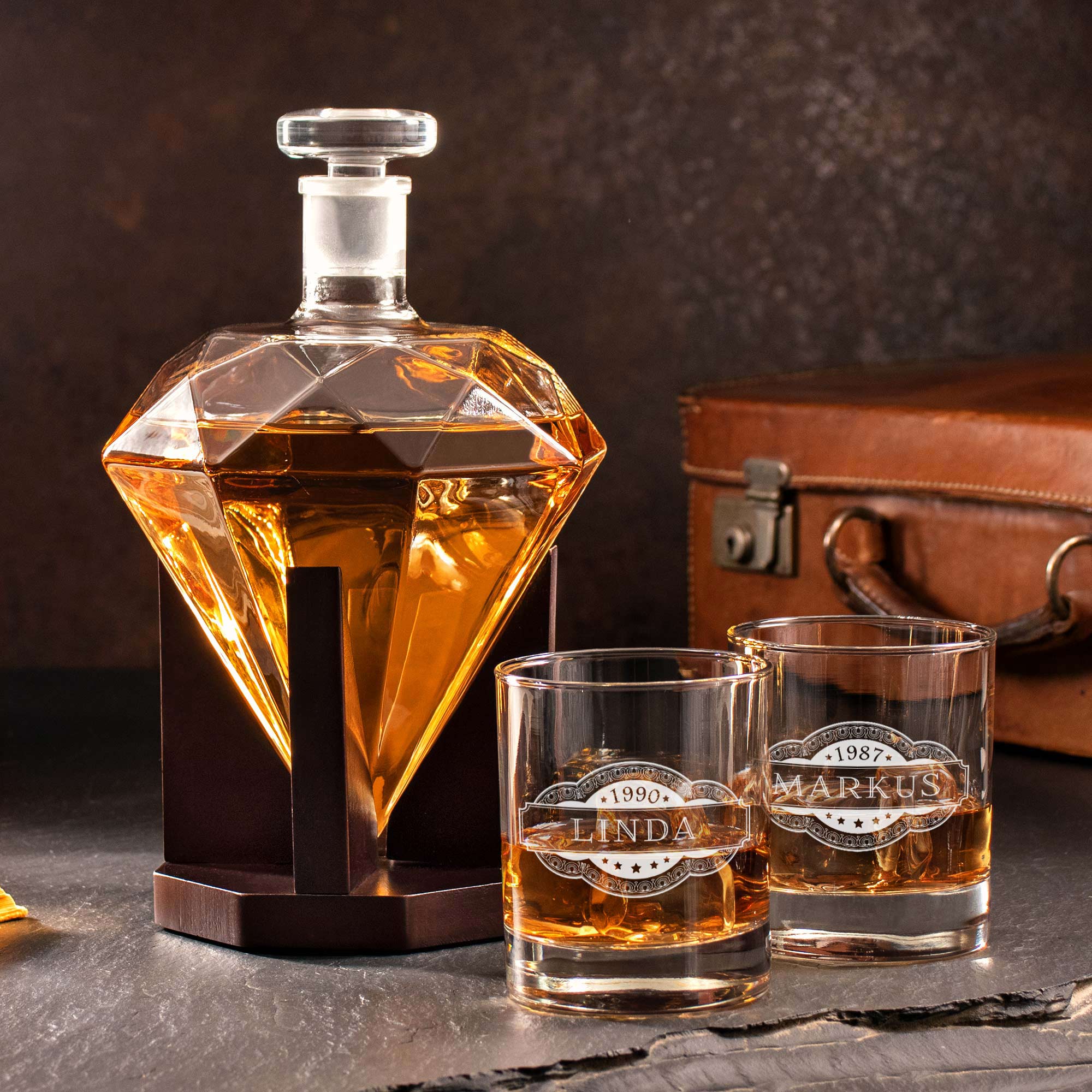 Whiskyset - Karaffe Diamant und zwei Whiskygläser - Banderole