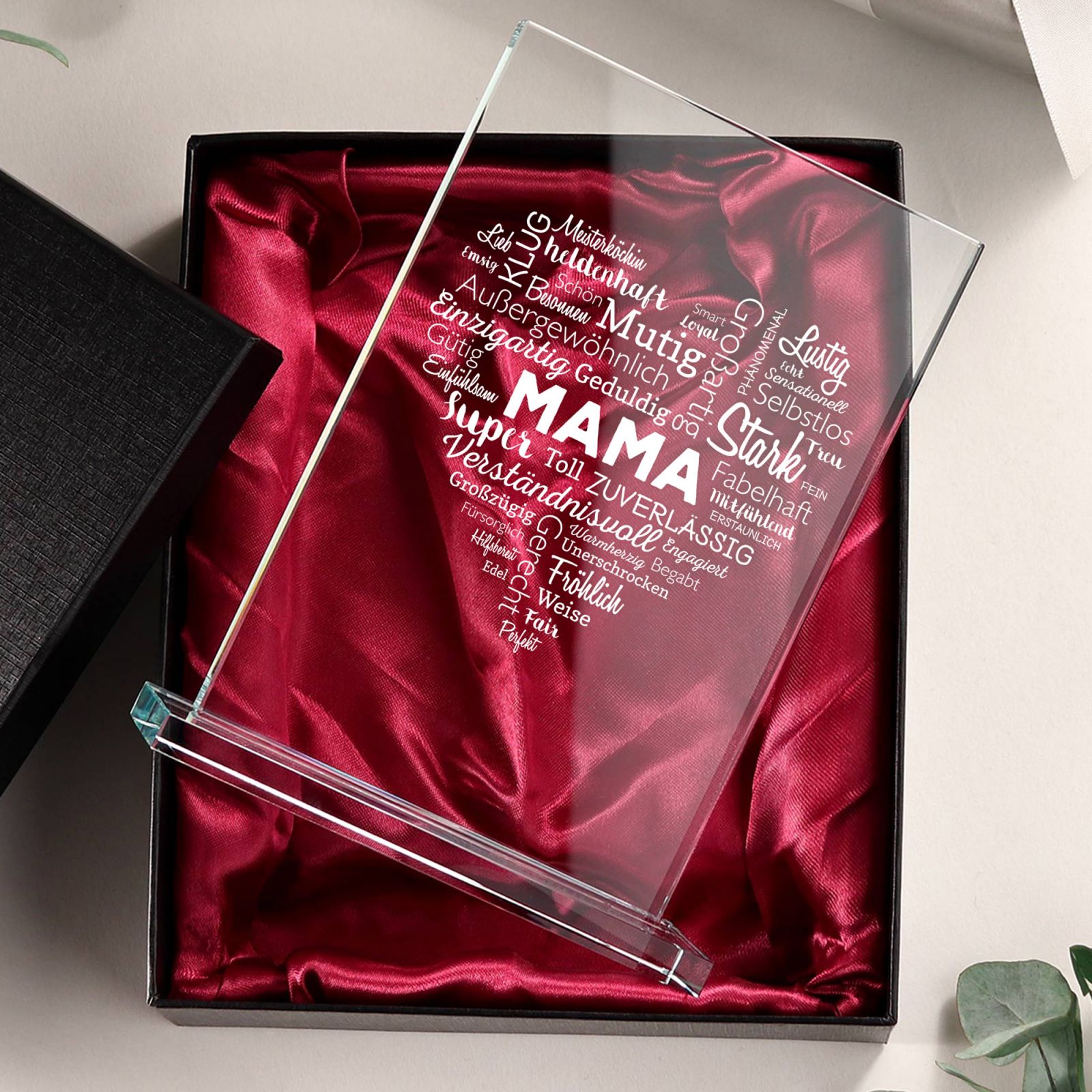 Herz aus Glas mit Gravur für Mama Personalisiert Glasherz gravieren