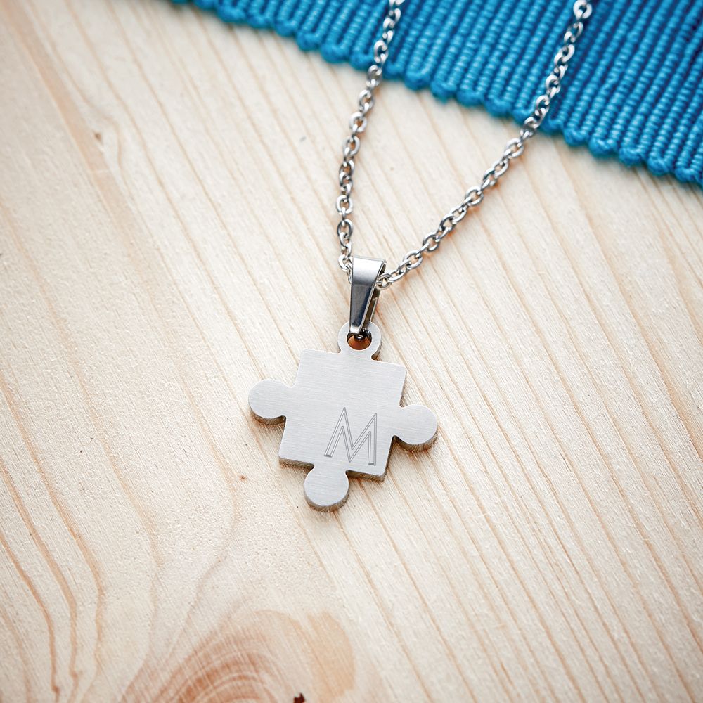 Partner Halskette mit Gravur Puzzle Initialen Personalisiert Partner Schmuck mit Gravur