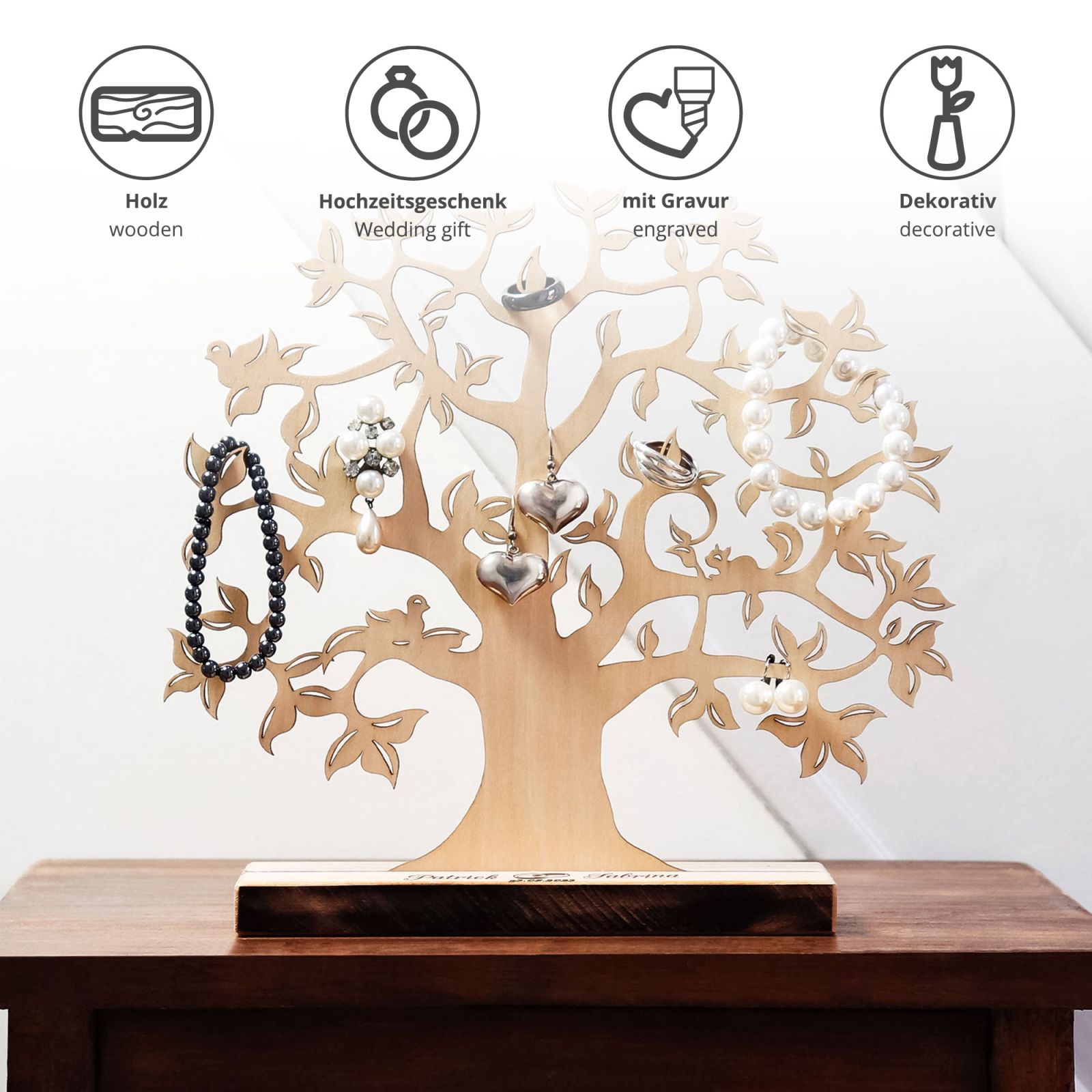 Kleiner Geldbaum mit Gravur zur Hochzeit Ringe Dekobaum