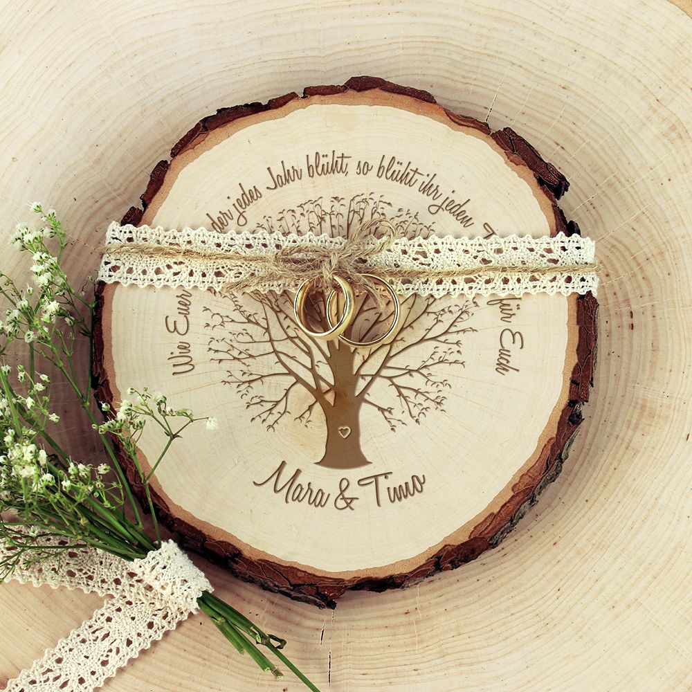 Baumscheibe mit Gravur zur Hochzeit Baum der Ehe personalisiert