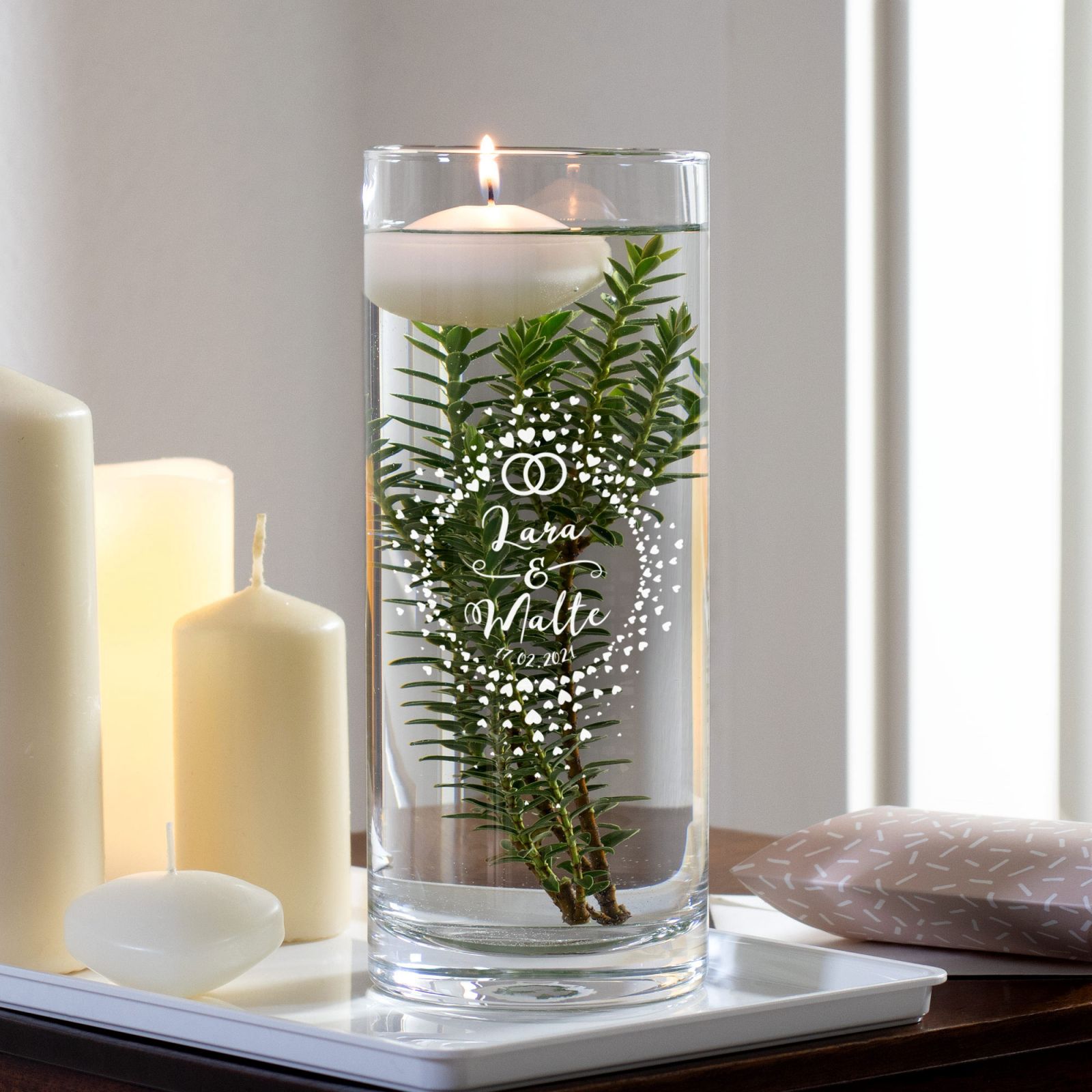 Elegante Runde Vase Mit Gravur - Blumenherz Für Mama