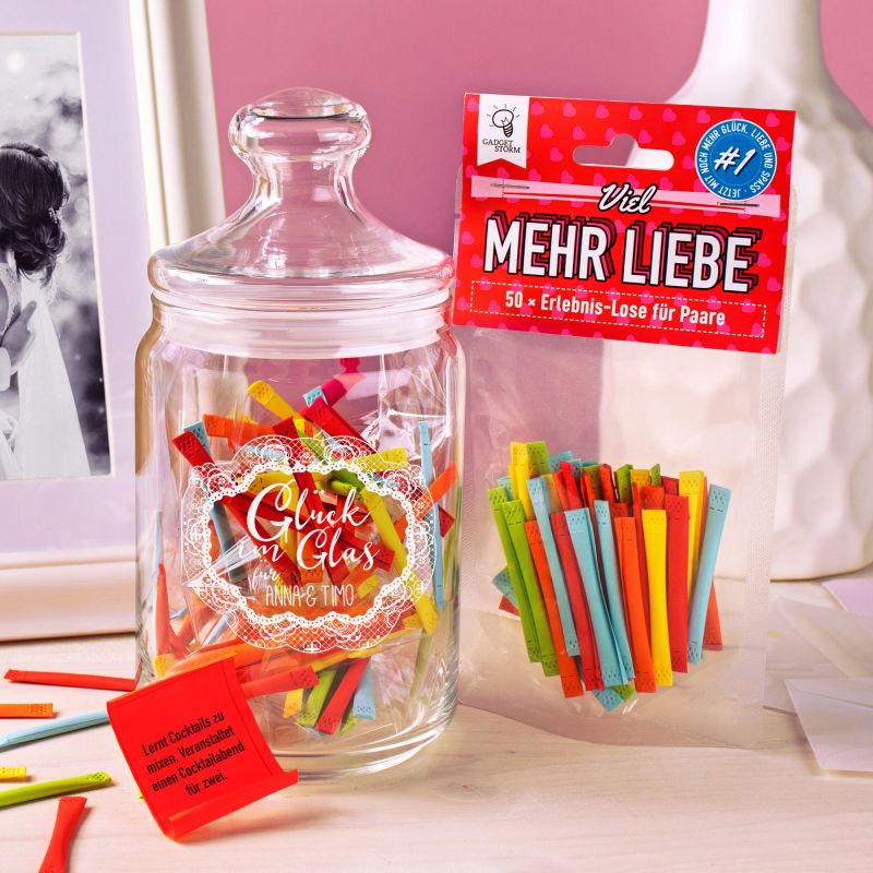 Lose Liebe + Bonbonglas mit Gravur zweier Vornamen