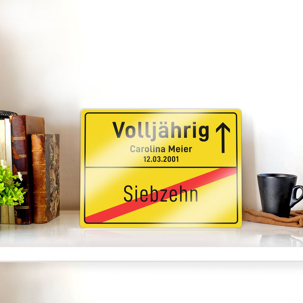 Ortsschild Zum 18. Geburtstag – Aluminium, 20x26,5 Cm, Gelb, Wanddeko & Geschenk Zur Volljährigkeit